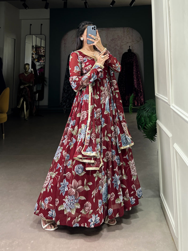 Womenline Red Color Sculpted beauty Gown