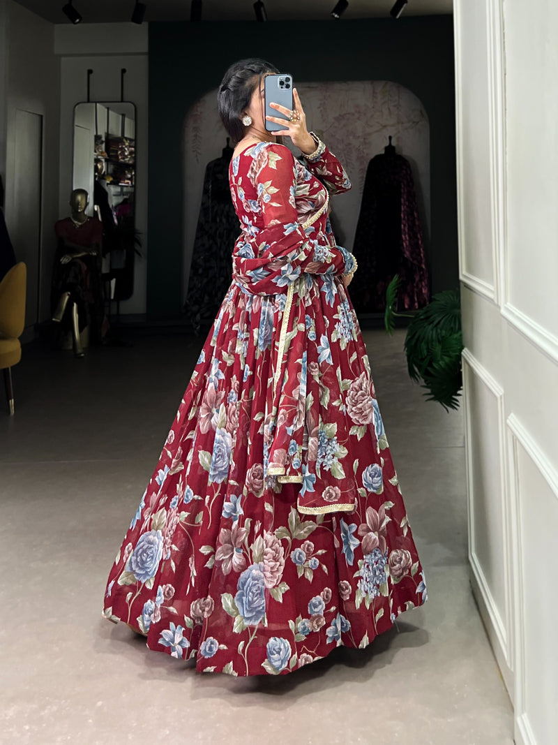 Womenline Red Color Sculpted beauty Gown