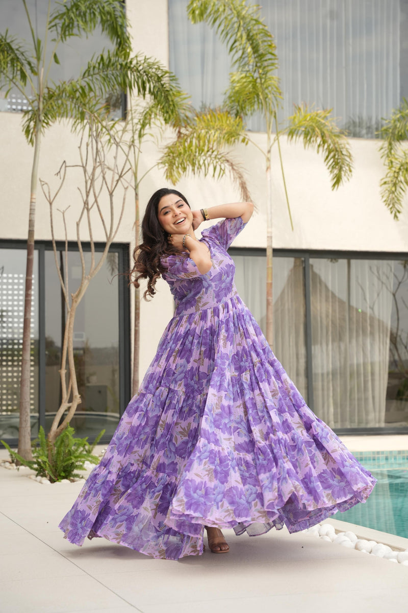 Womenline Purpal Color Fully Flair Gown