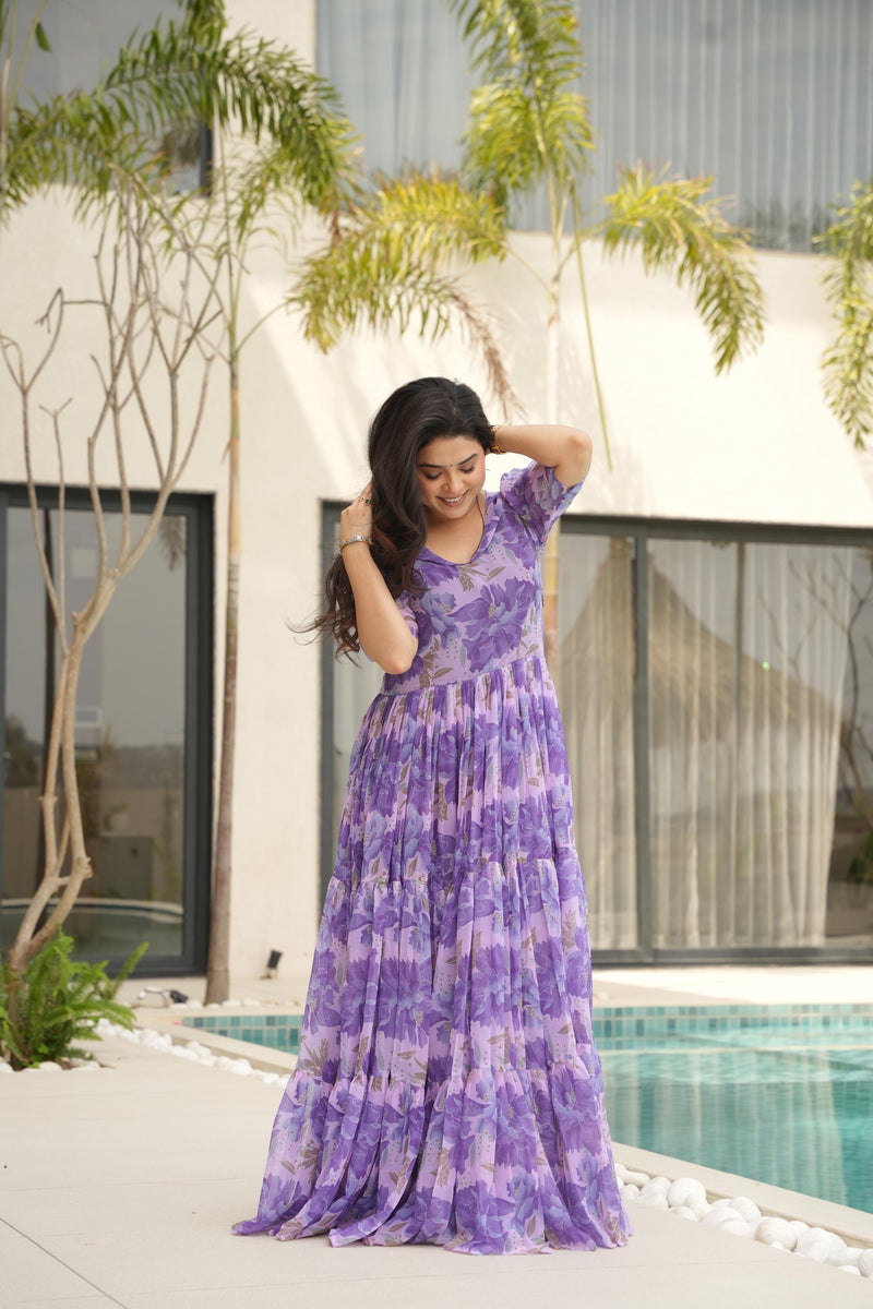Womenline Purpal Color Fully Flair Gown