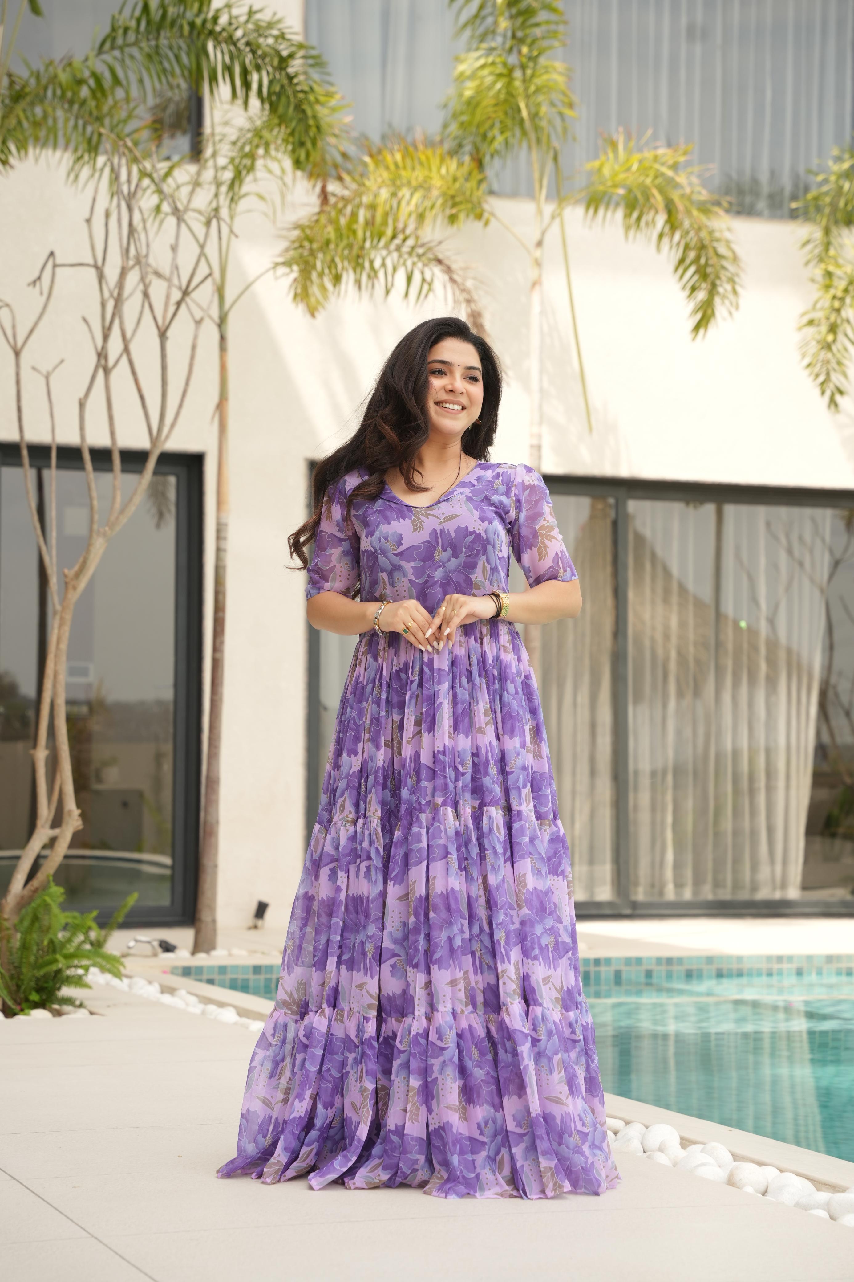 Womenline Purpal Color Fully Flair Gown