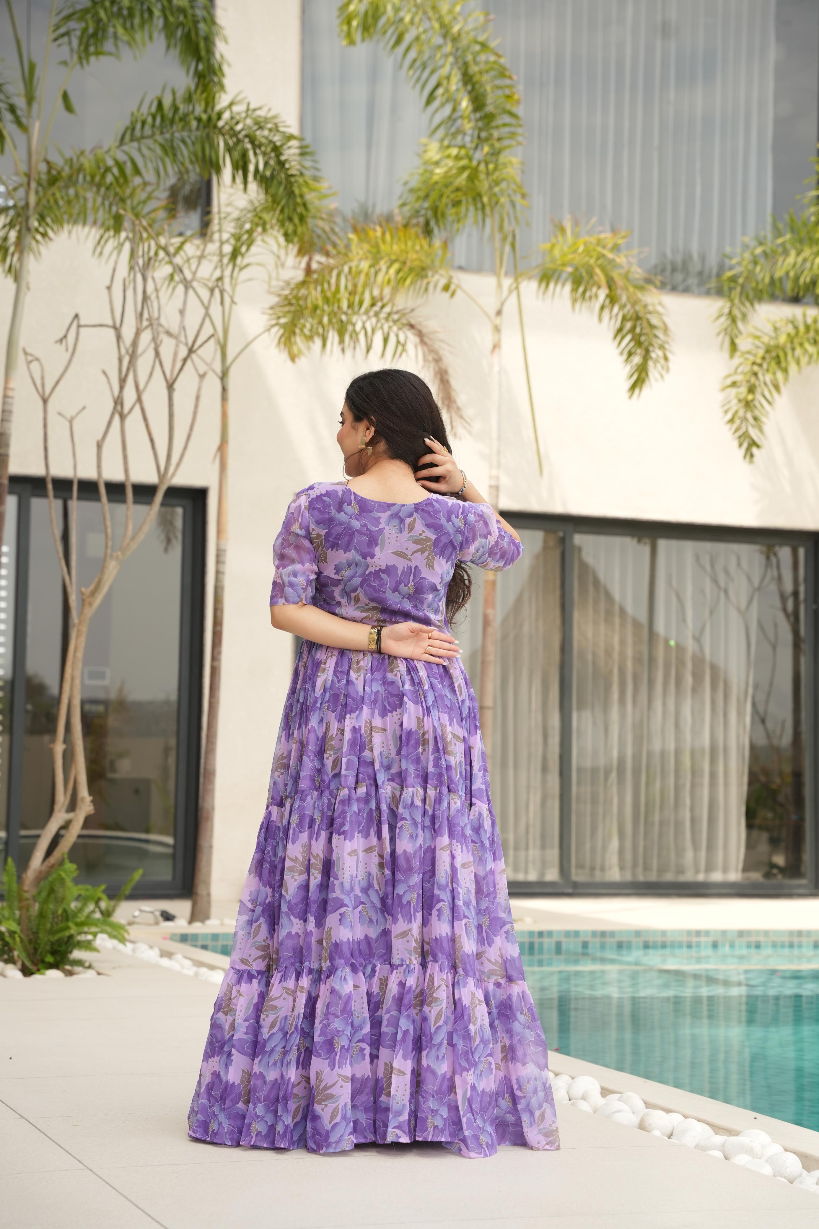 Womenline Purpal Color Fully Flair Gown