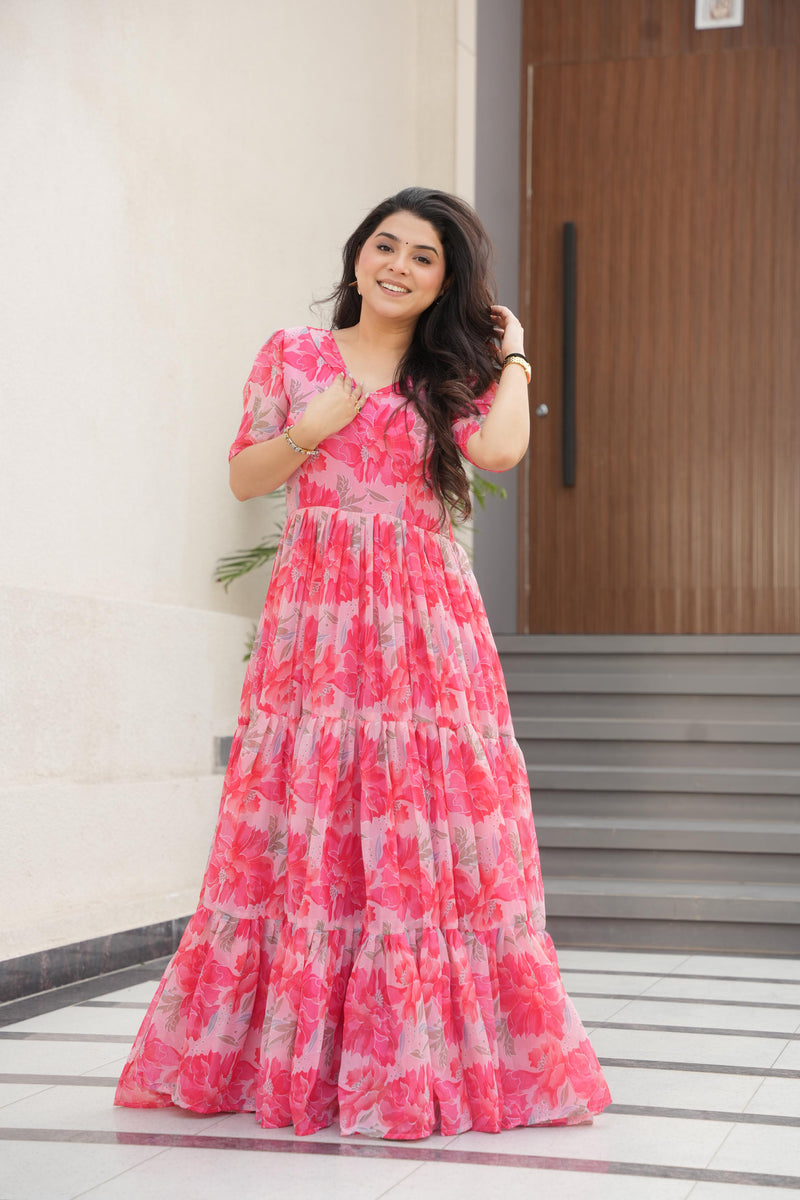 Womenline Red Color Fully Flair Gown