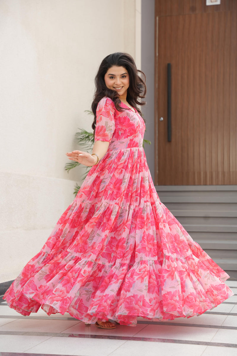 Womenline Red Color Fully Flair Gown