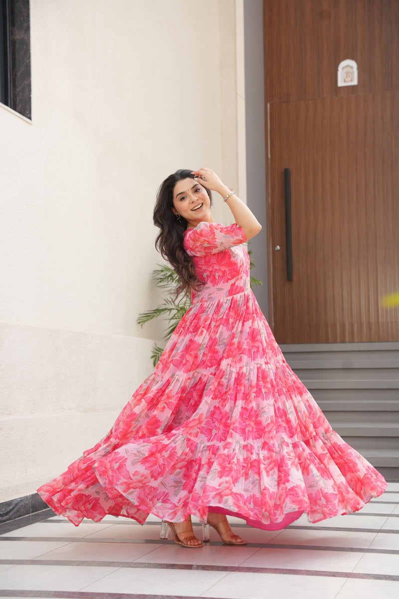Womenline Red Color Fully Flair Gown