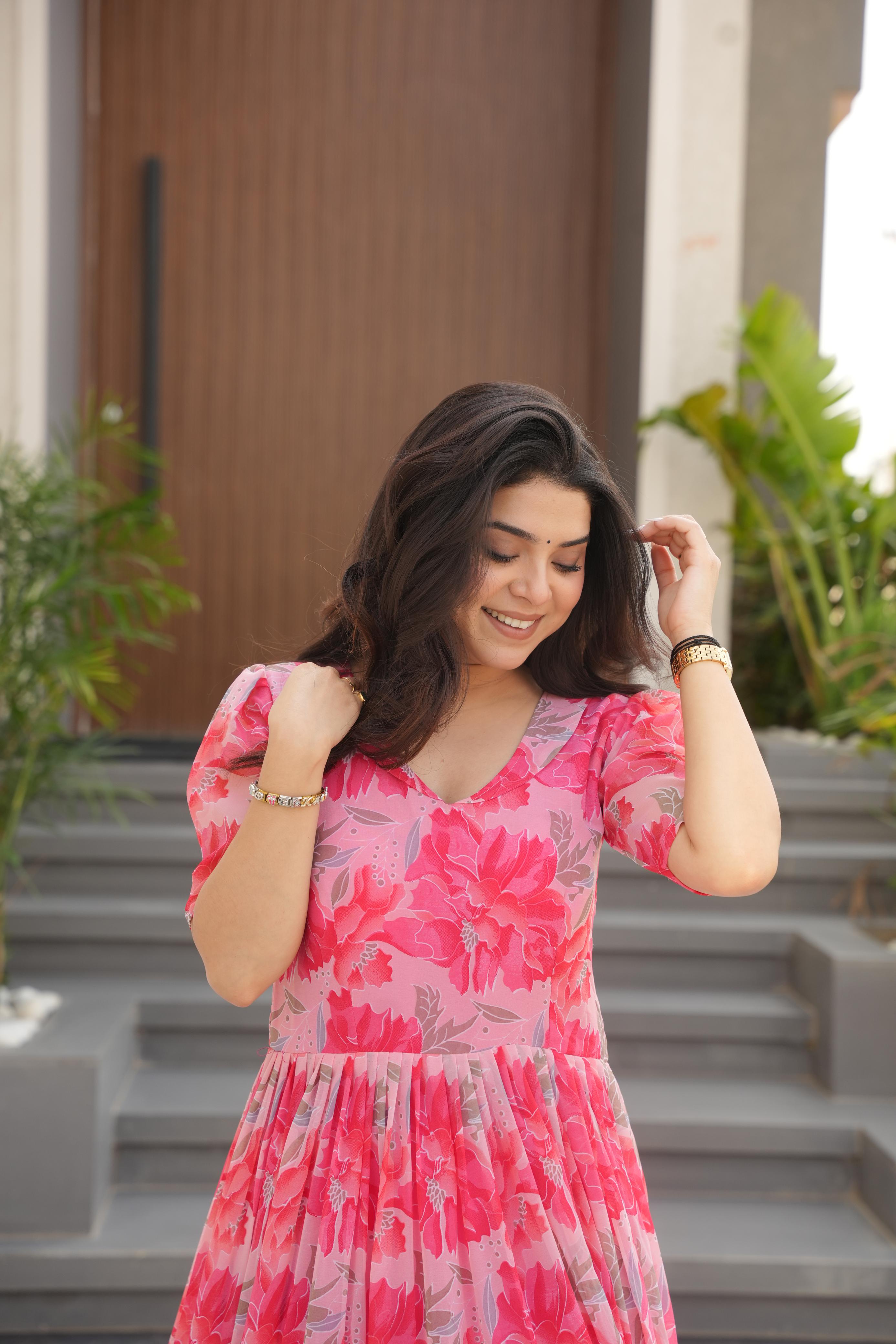 Womenline Red Color Fully Flair Gown