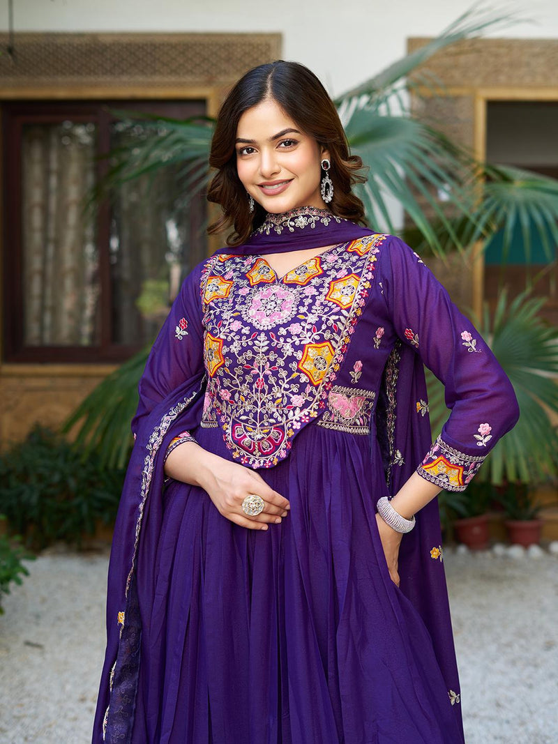Womenline Blue Color Embroidery Gown