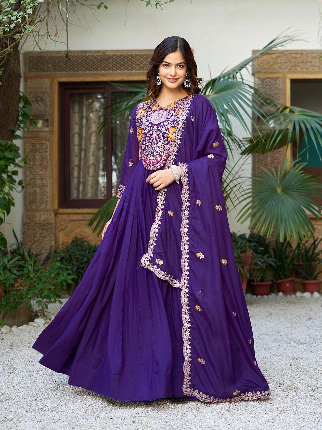 Womenline Blue Color Embroidery Gown