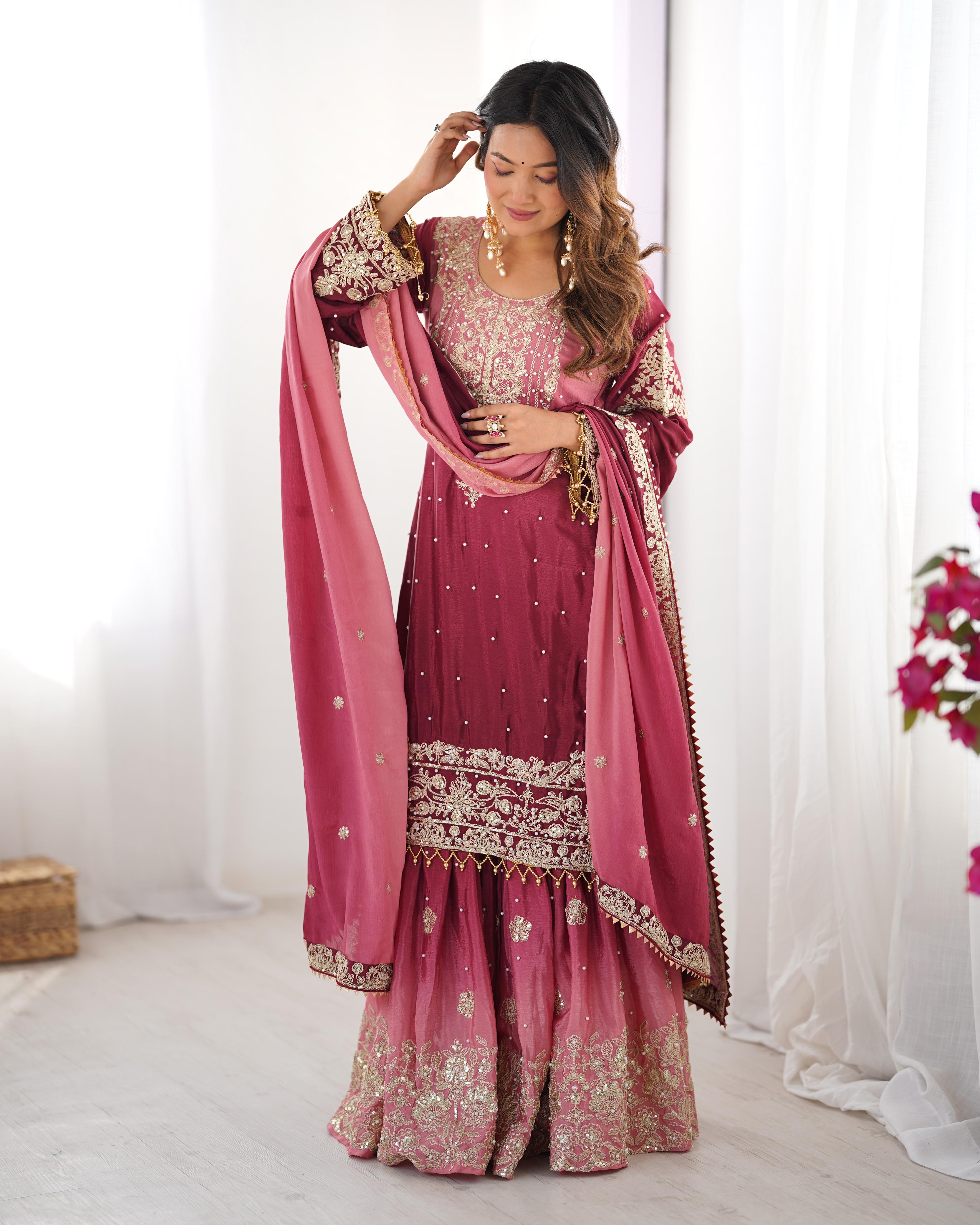 Womenline Cherry Color Sharara Suit