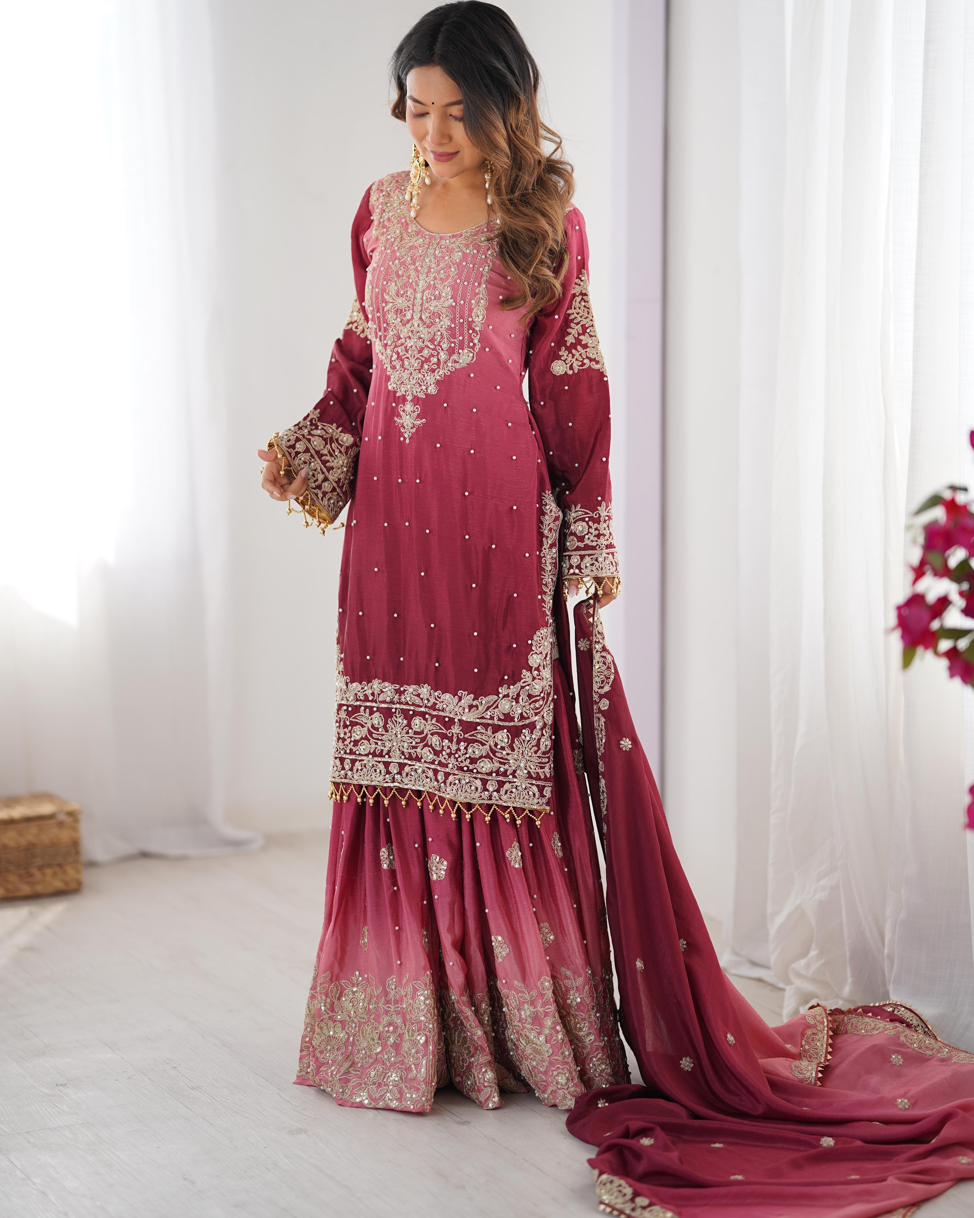 Womenline Cherry Color Sharara Suit