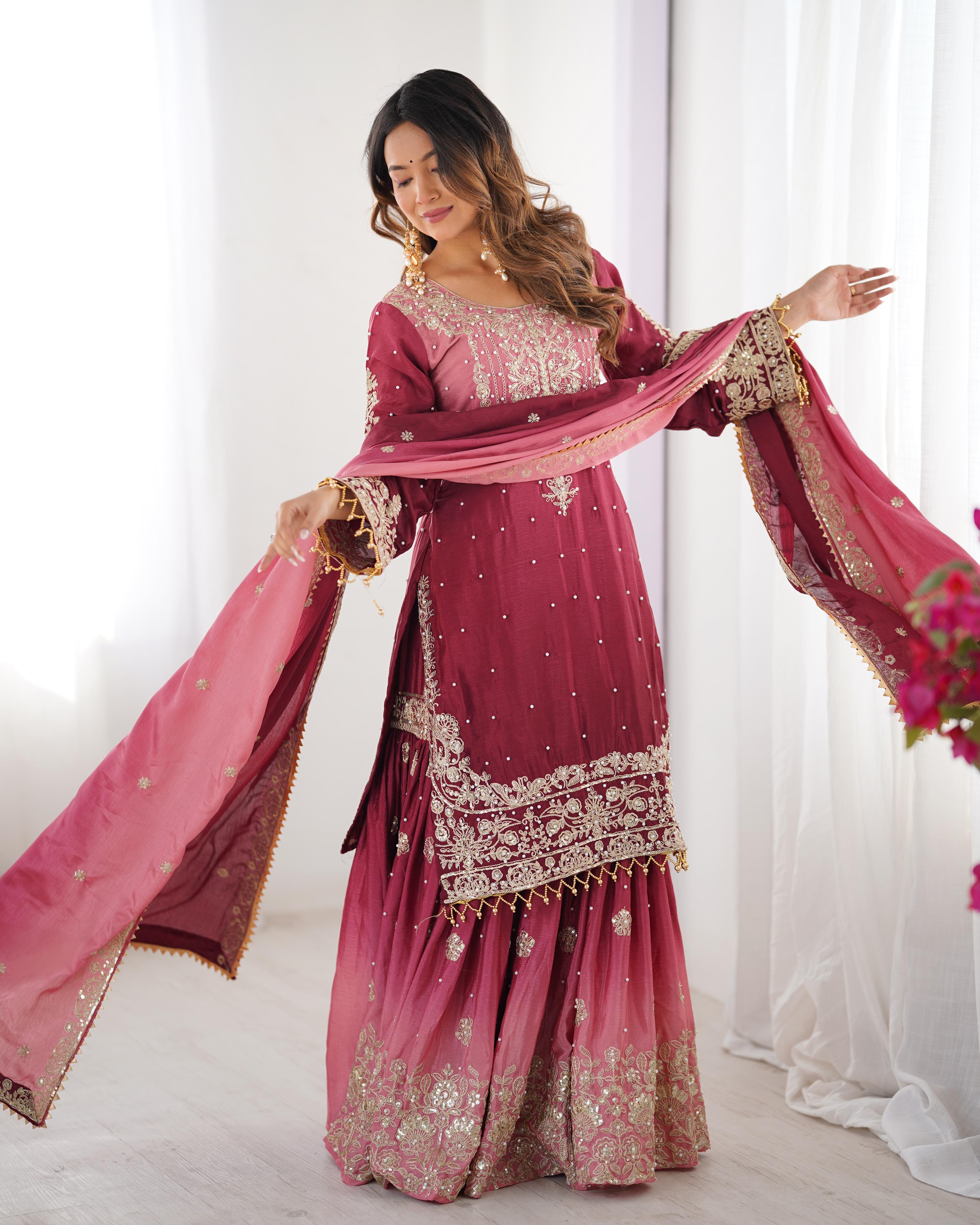 Womenline Cherry Color Sharara Suit