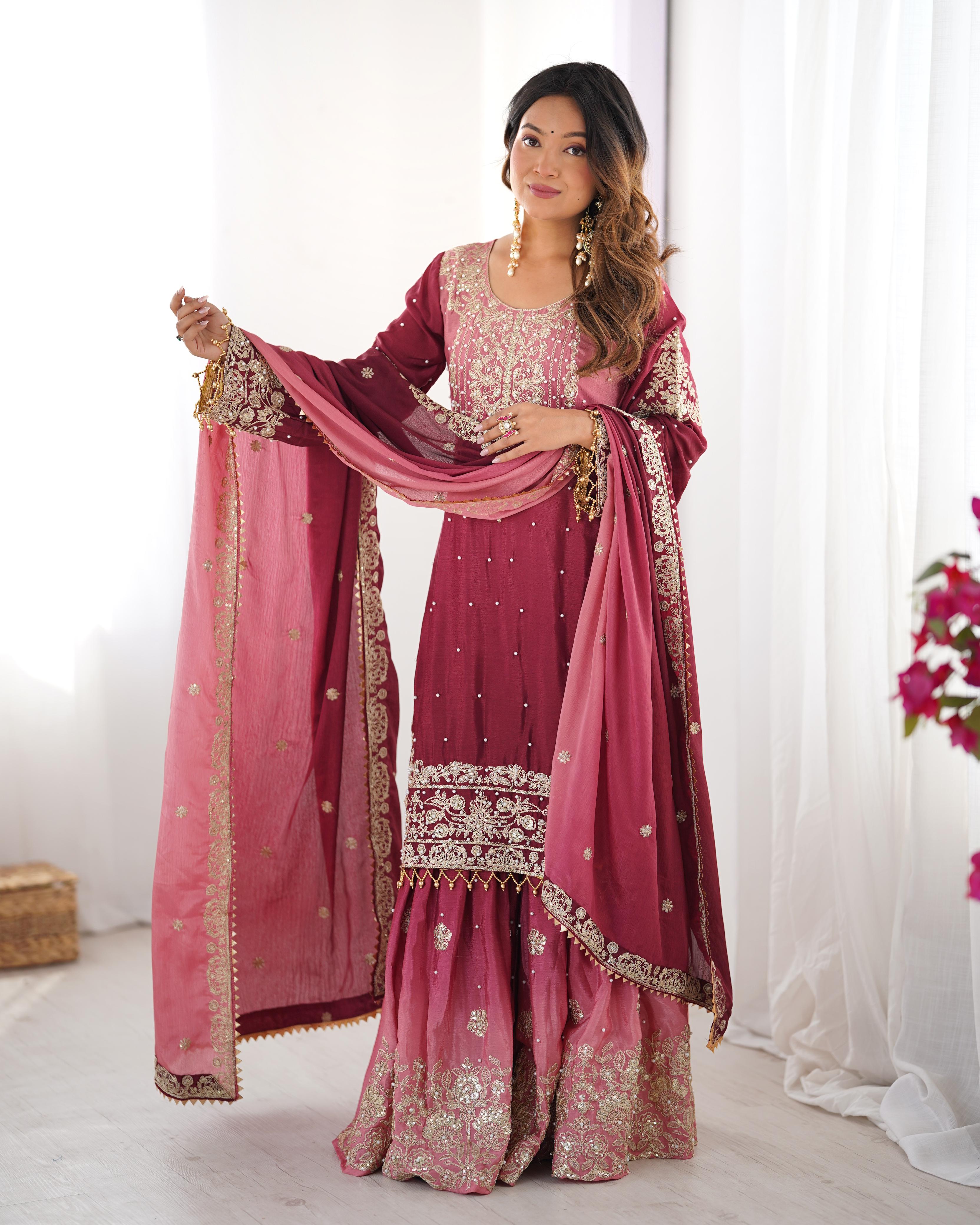 Womenline Cherry Color Sharara Suit