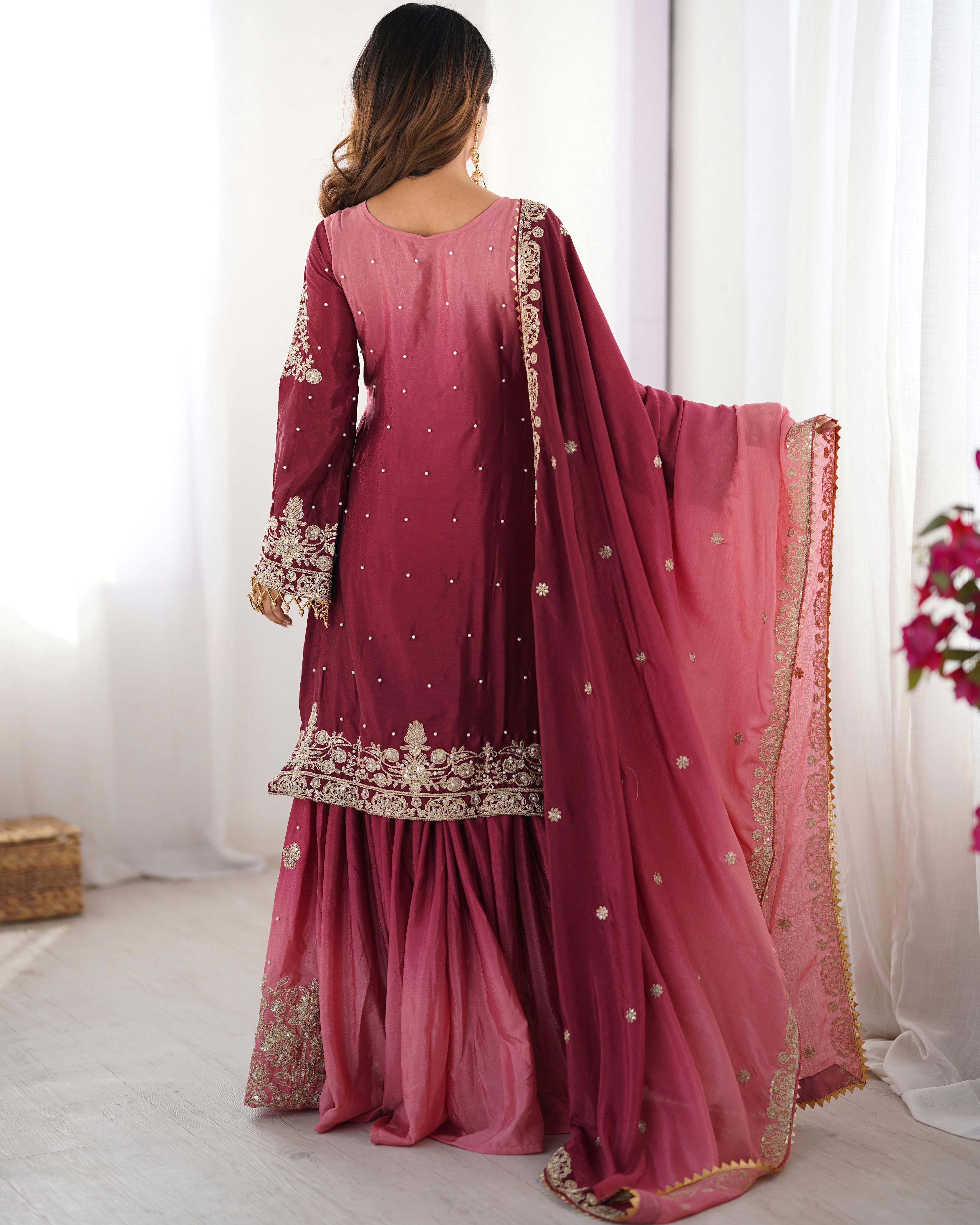 Womenline Cherry Color Sharara Suit