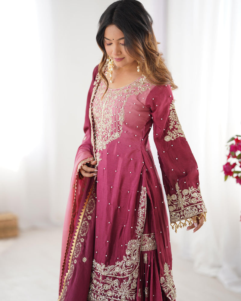 Womenline Cherry Color Sharara Suit