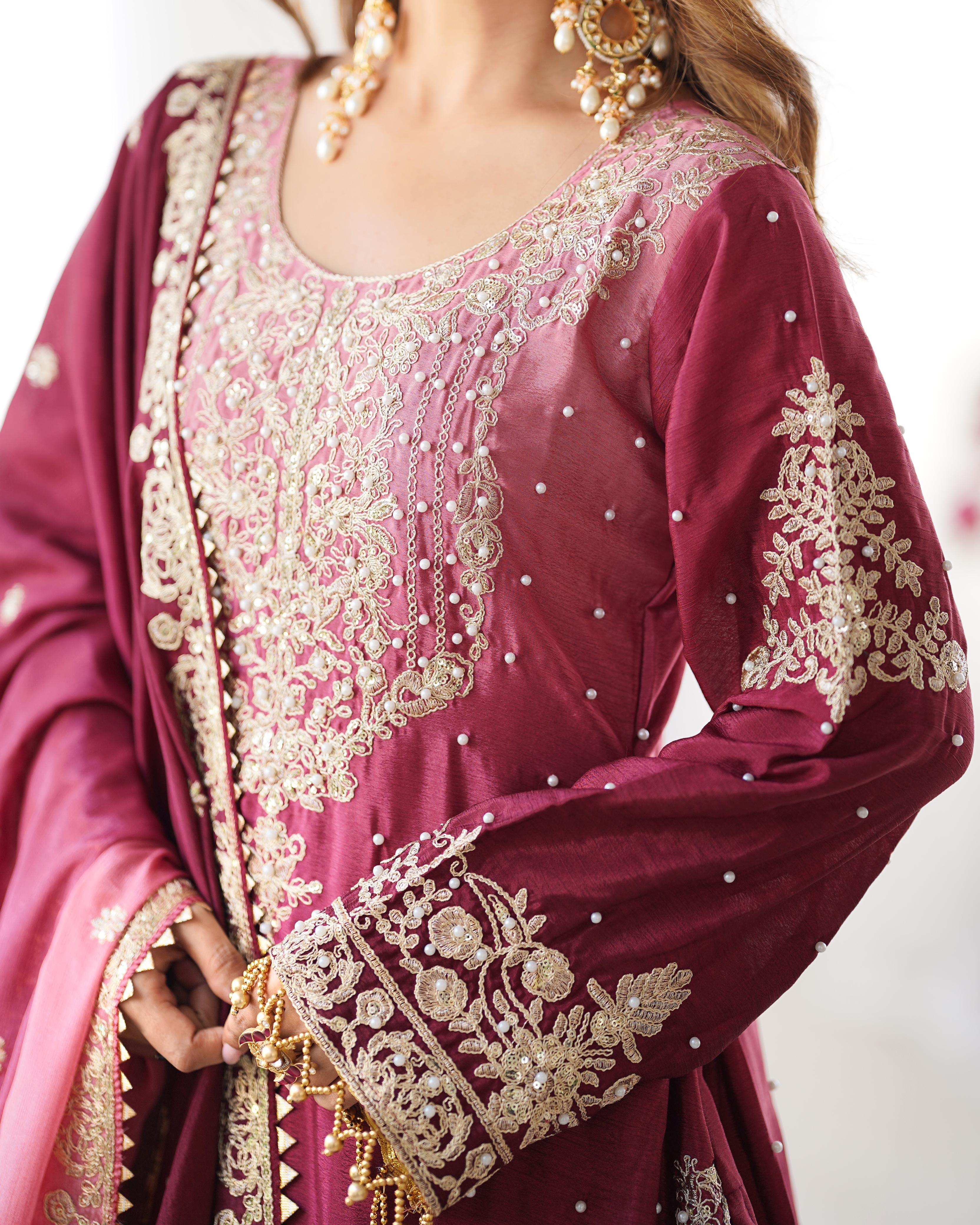 Womenline Cherry Color Sharara Suit