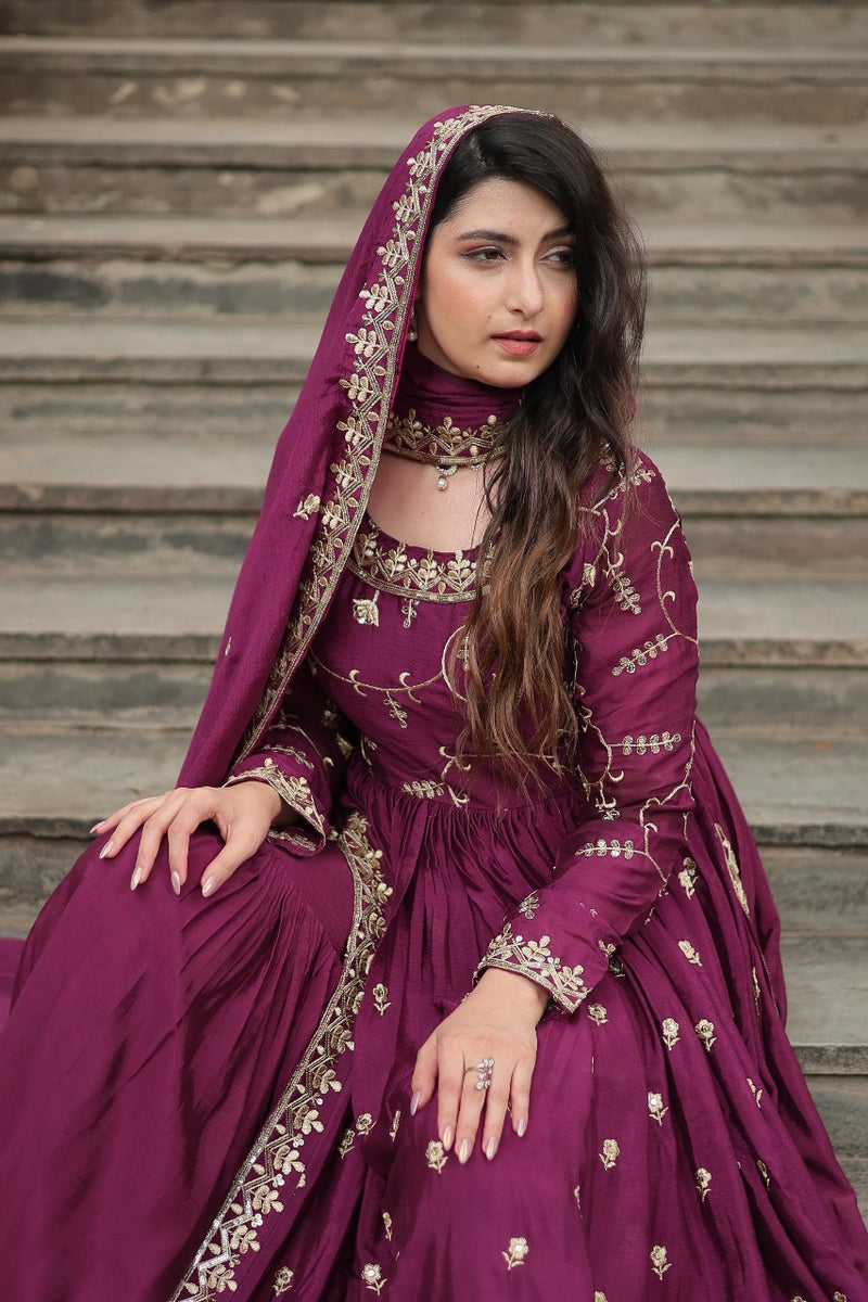 Womenline Wine Color Party Wear Gown