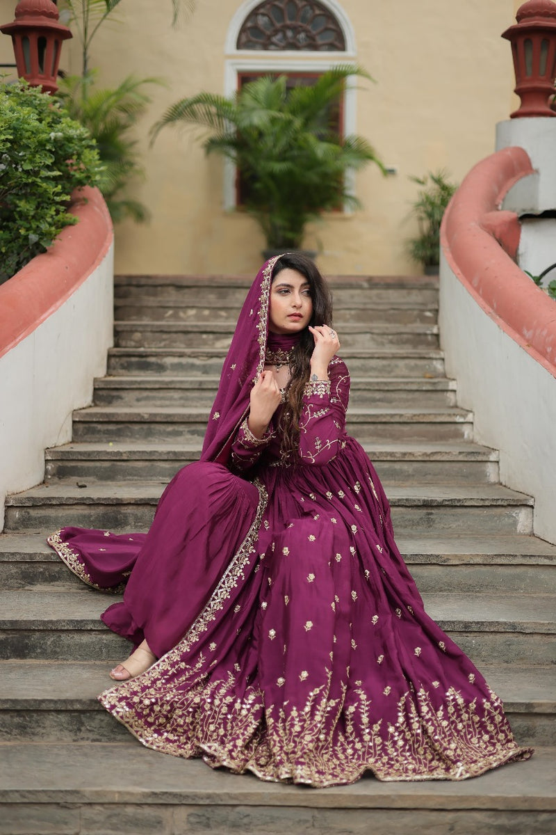 Womenline Wine Color Party Wear Gown