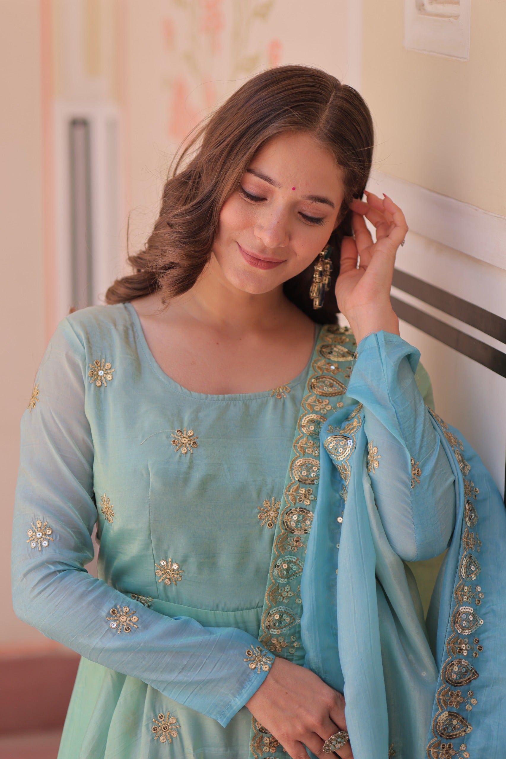 Womenline Sky Blue embroidery Gown
