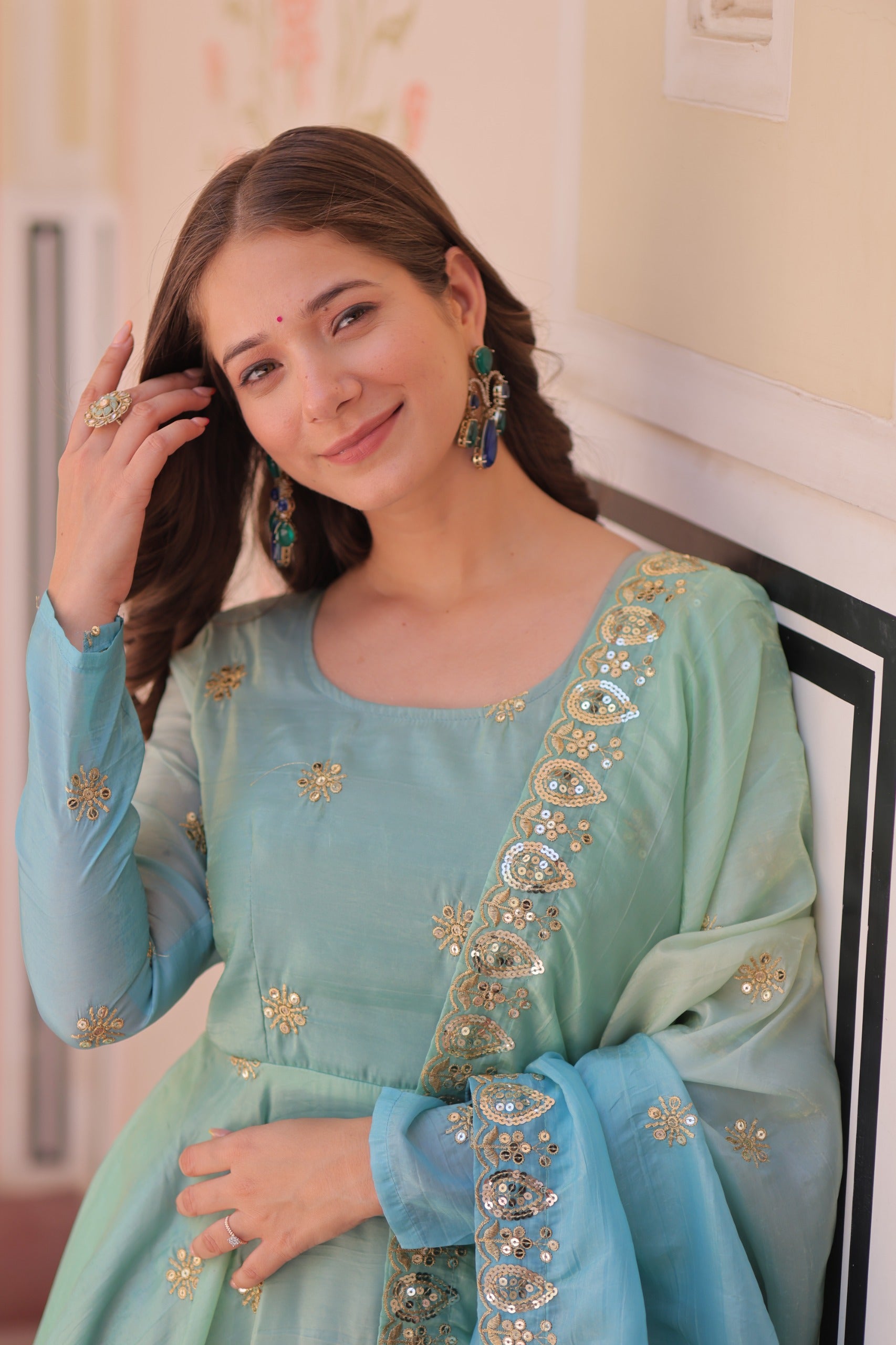 Womenline Sky Blue embroidery Gown