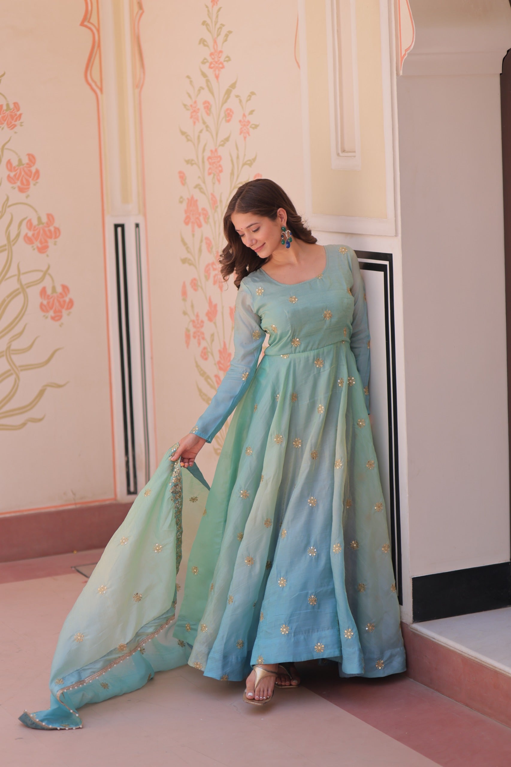 Womenline Sky Blue embroidery Gown