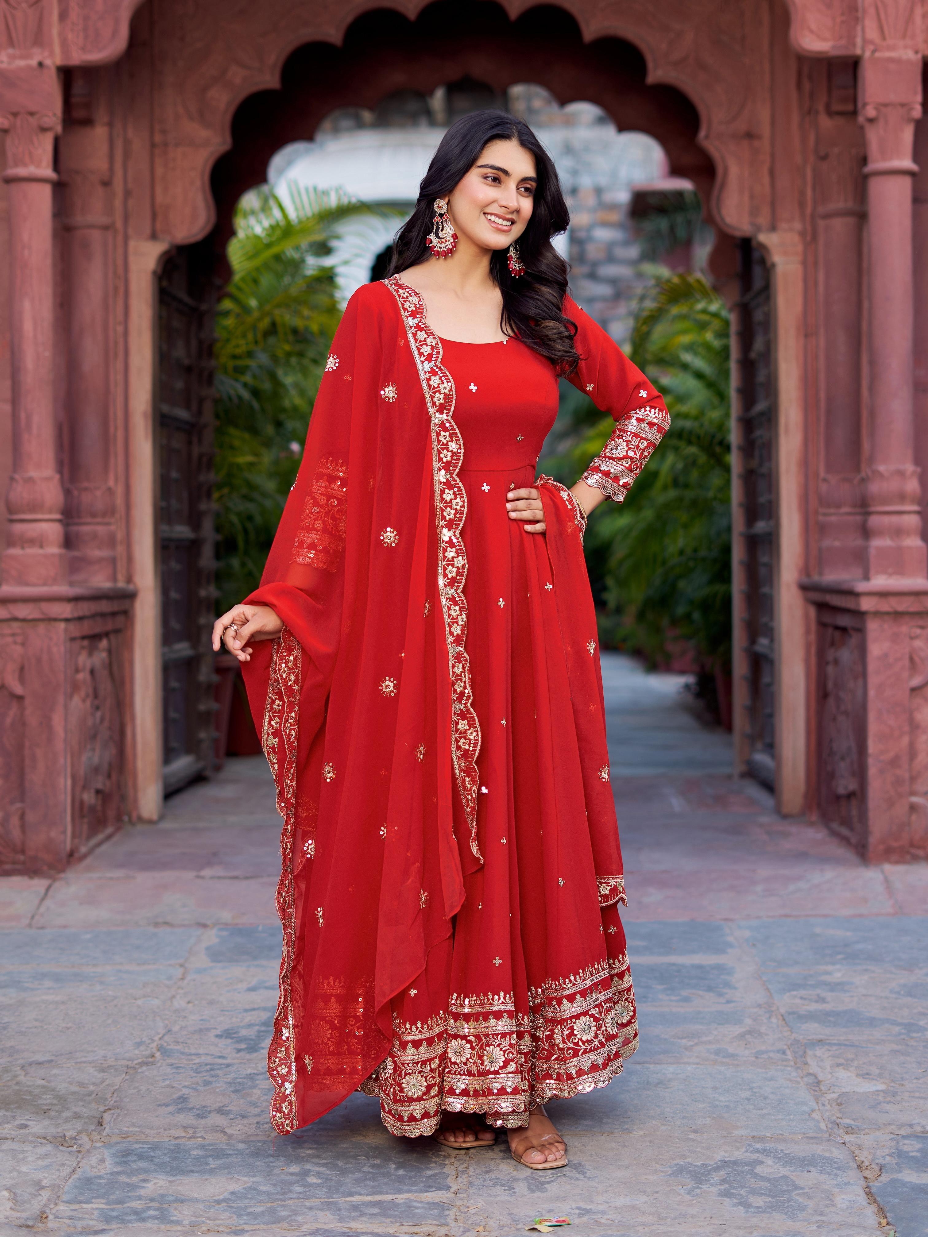 Womenline Red Color Designer Gown