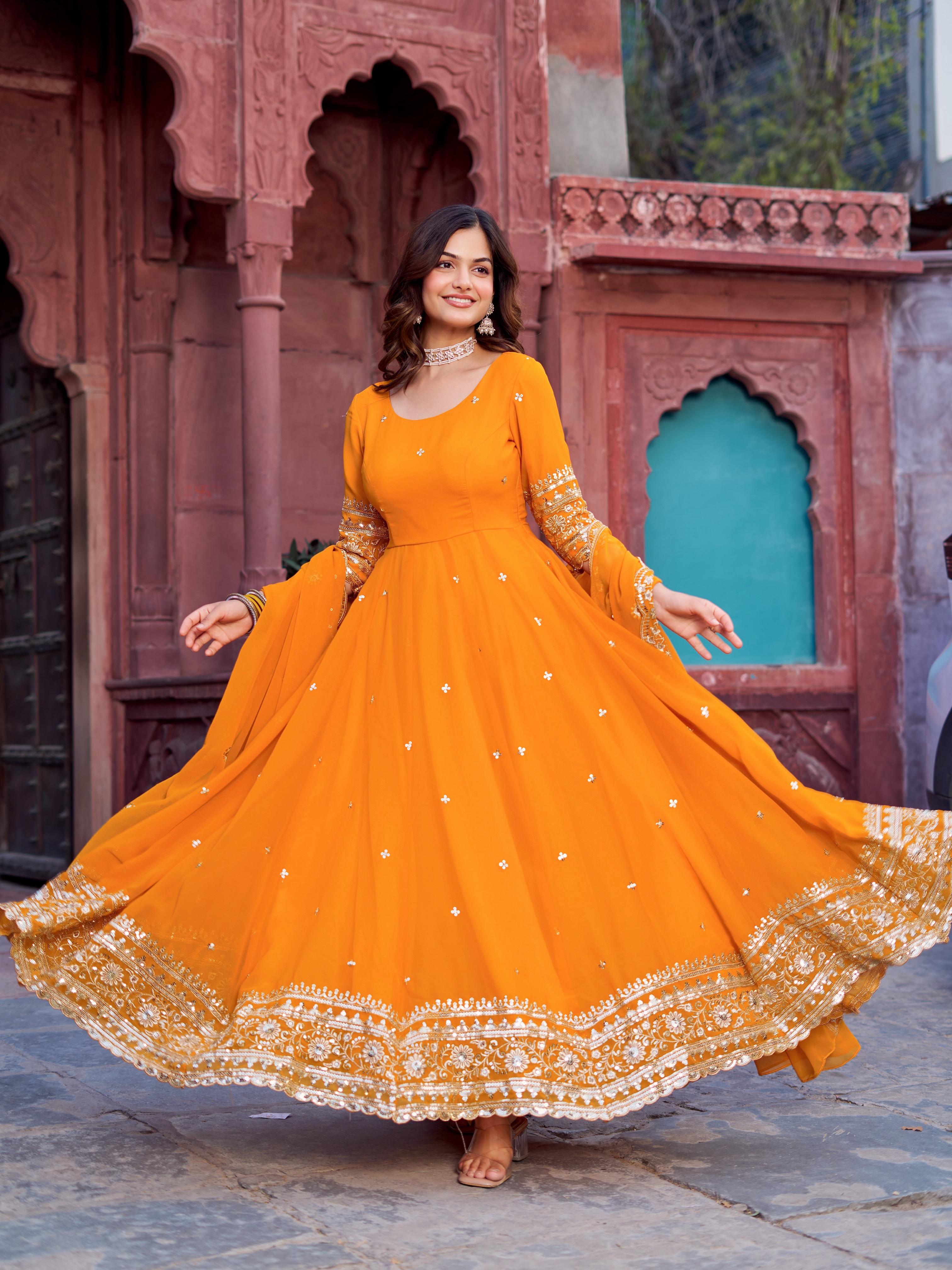 Womenline Mustered Yellow Color Designer Gown