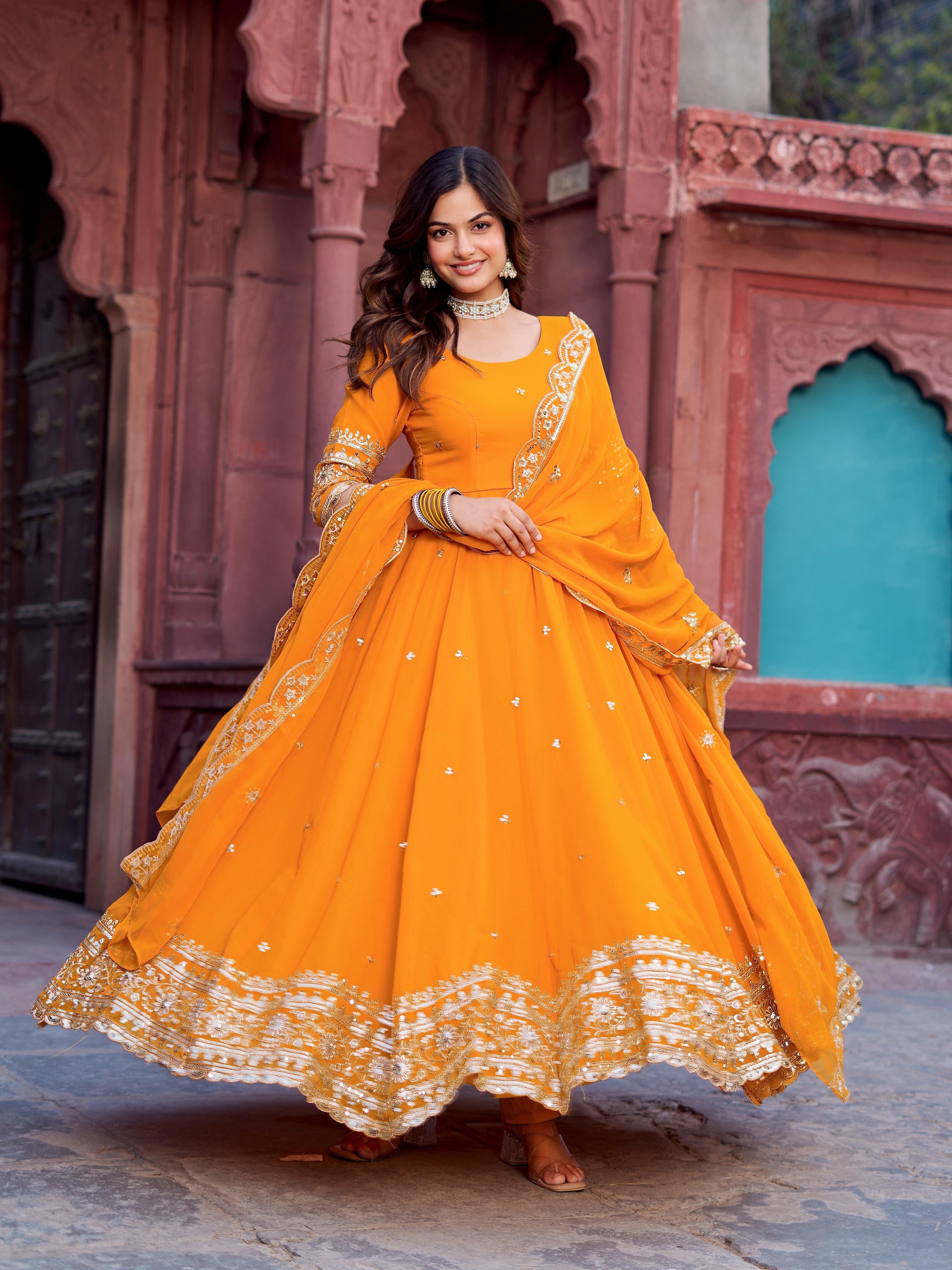 Womenline Mustered Yellow Color Designer Gown