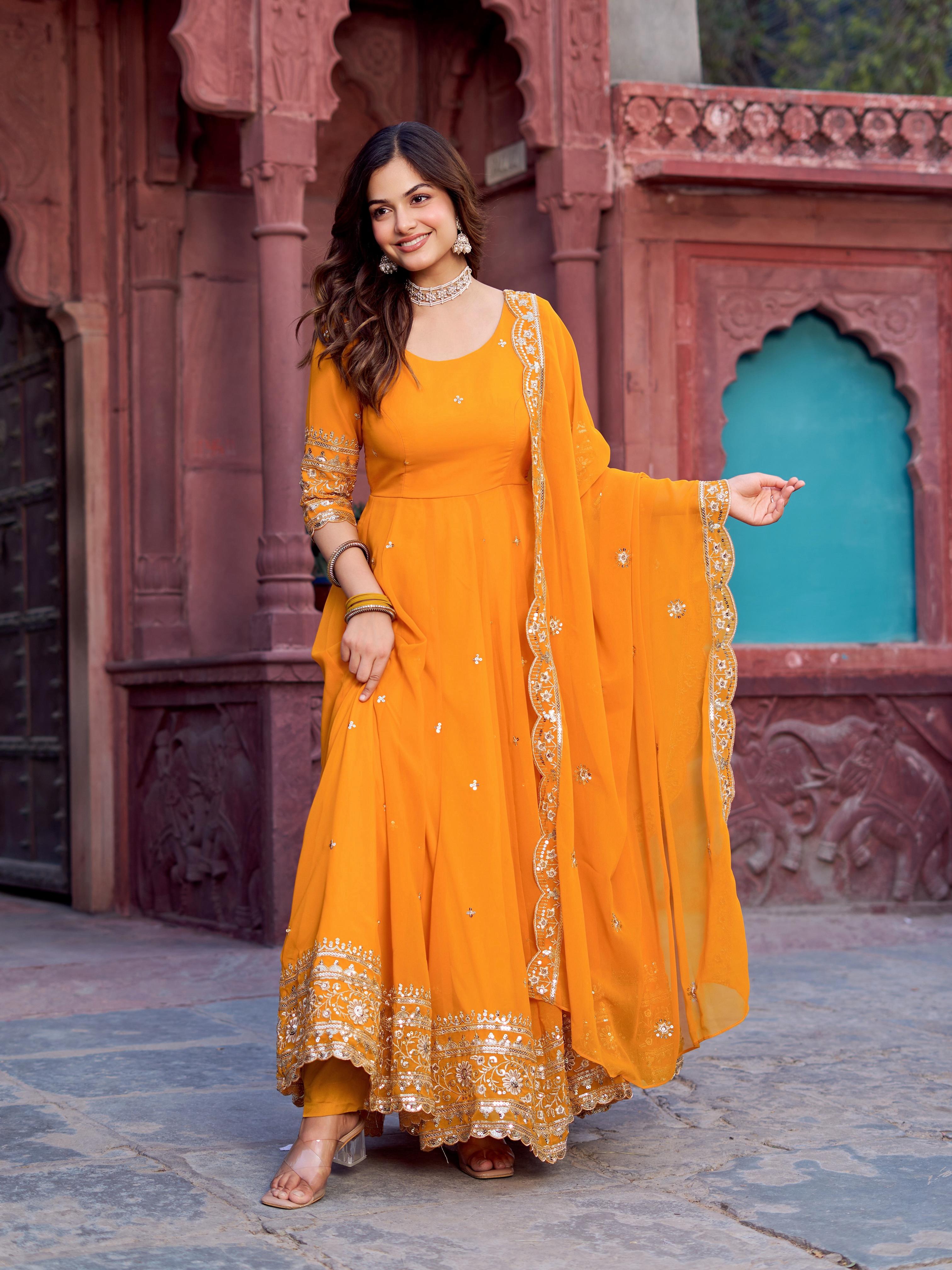 Womenline Mustered Yellow Color Designer Gown