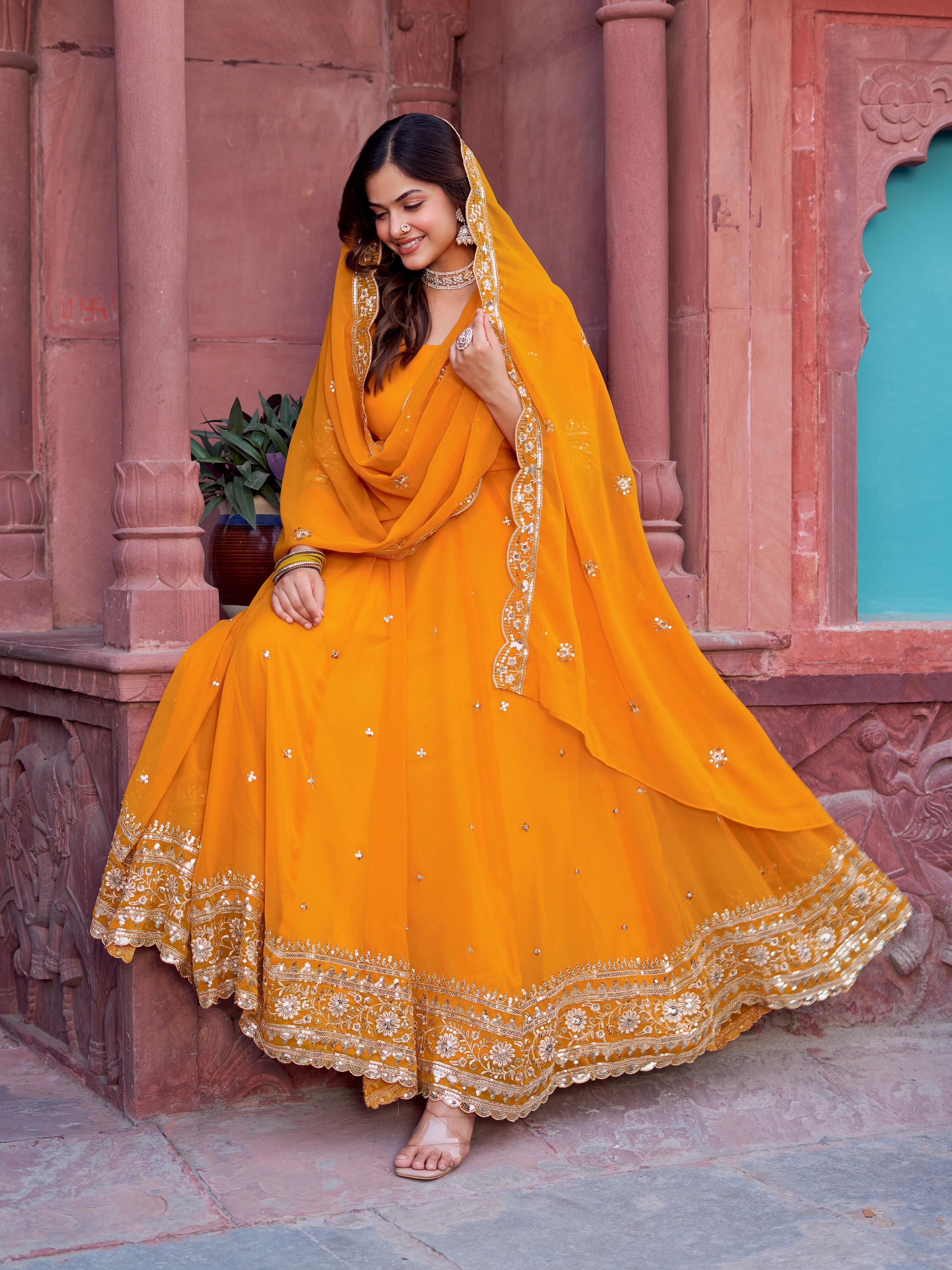 Womenline Mustered Yellow Color Designer Gown