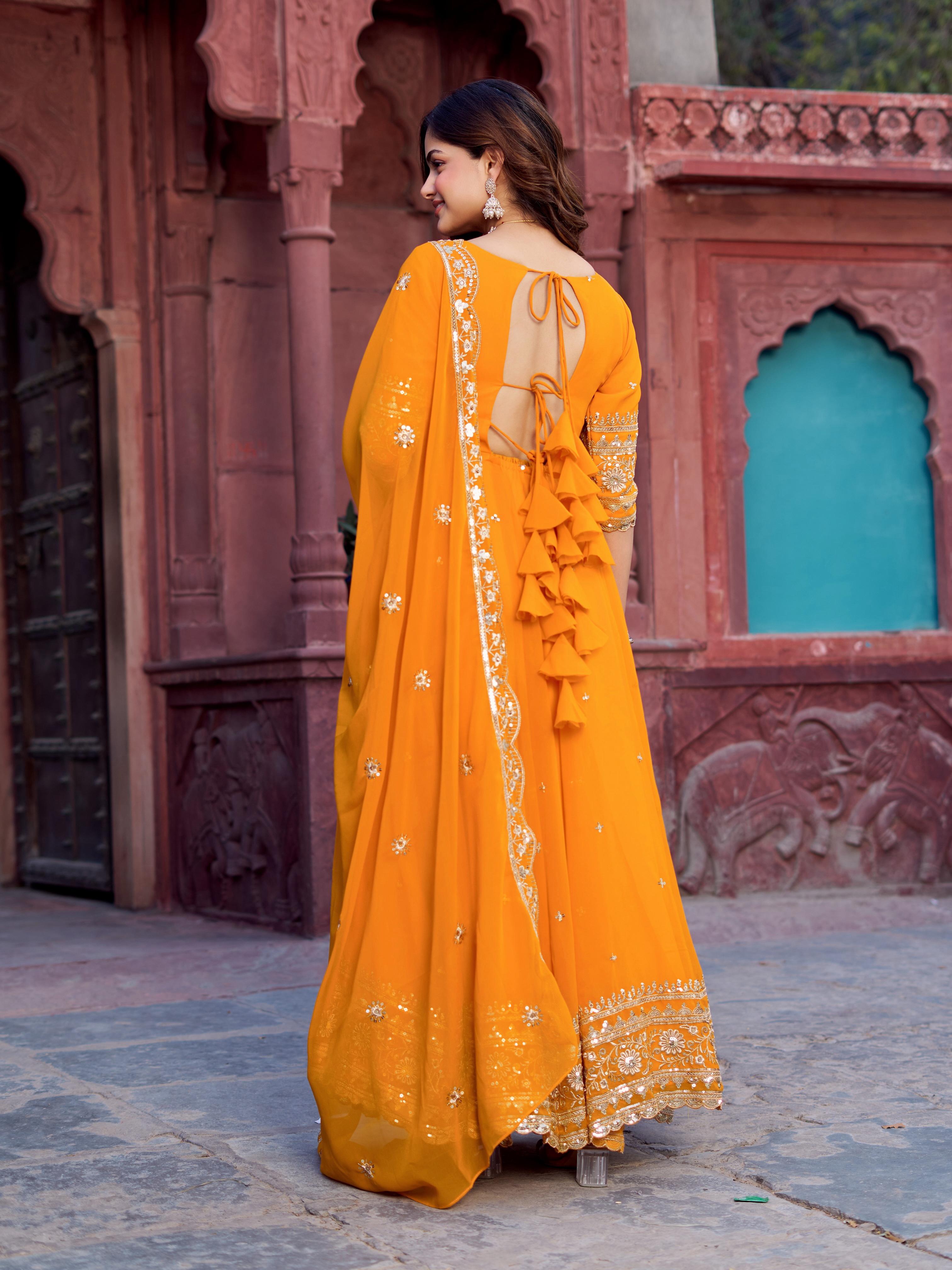 Womenline Mustered Yellow Color Designer Gown