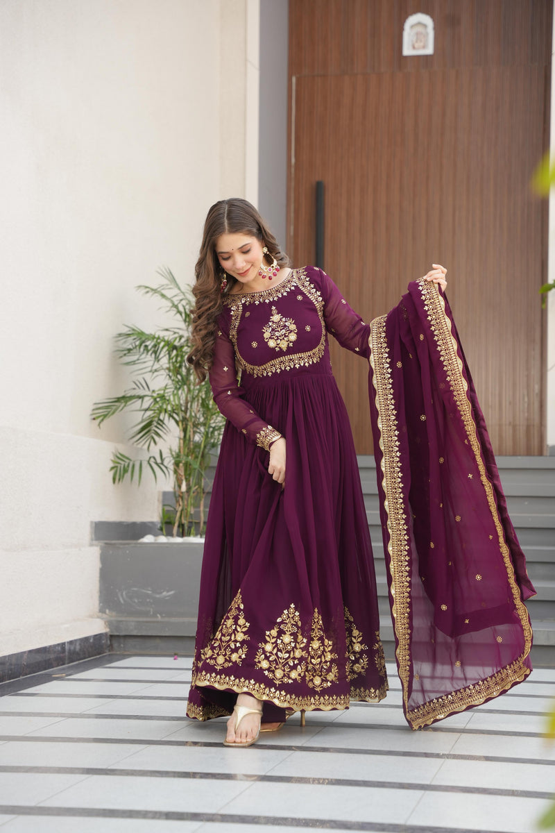 Womenline Wine Color Designer luxury Gown