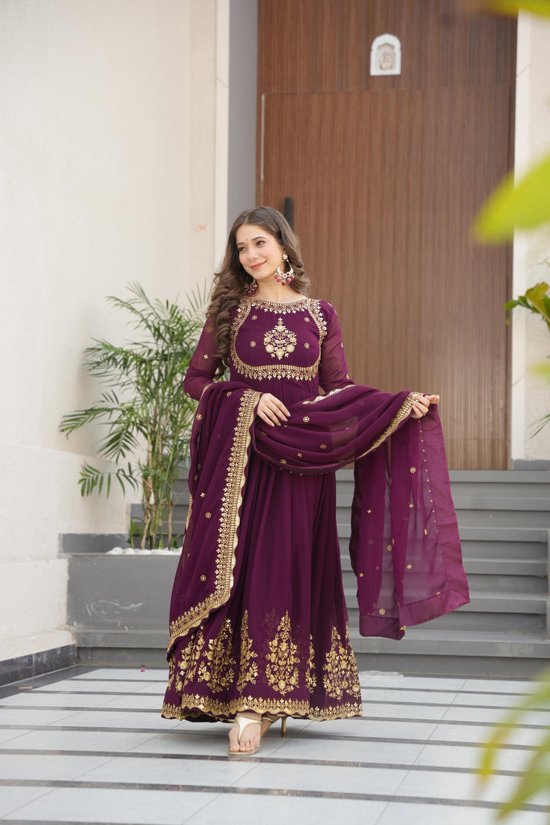 Womenline Wine Color Designer luxury Gown