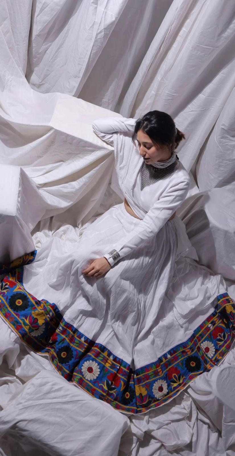 Womenline White Color Navratri Lehenga Choli