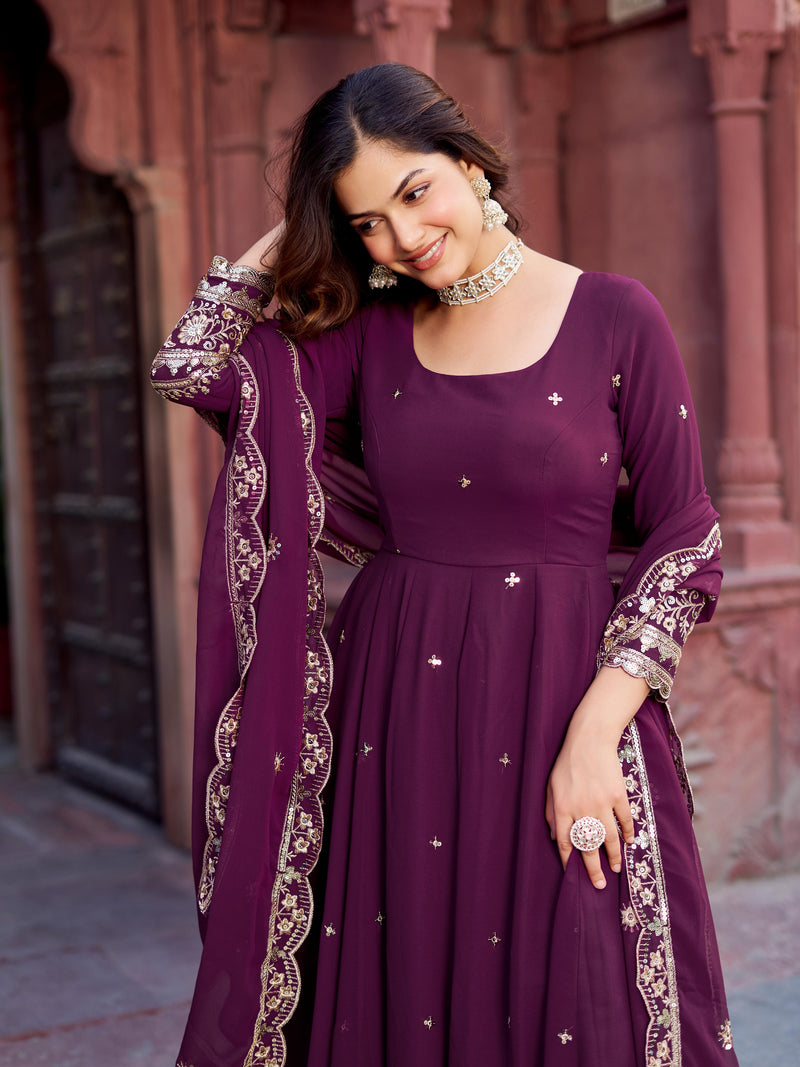 Womenline Wine Color Designer Gown