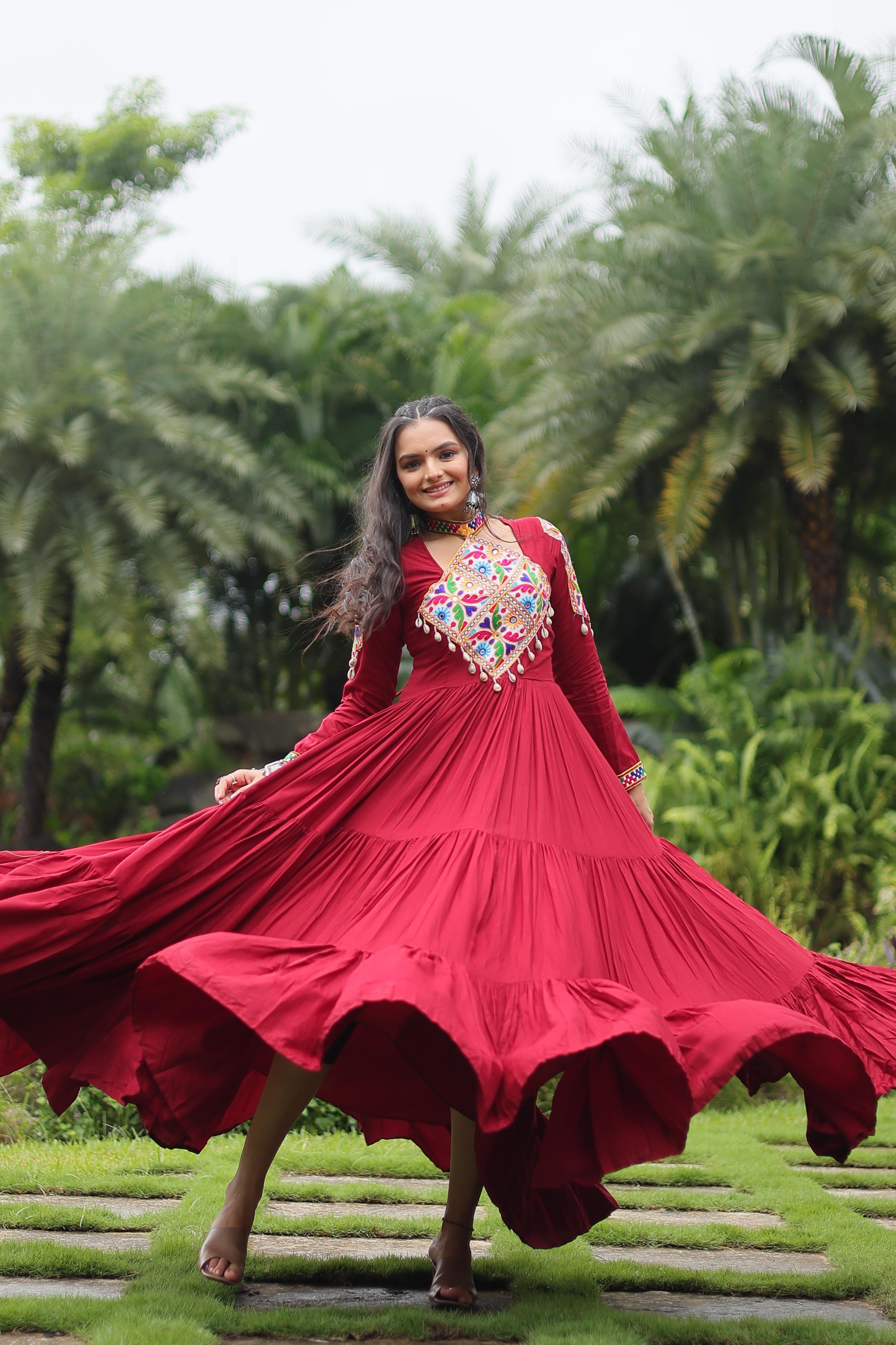 Womenline Maroon Colored Attractive Navratri  Gown