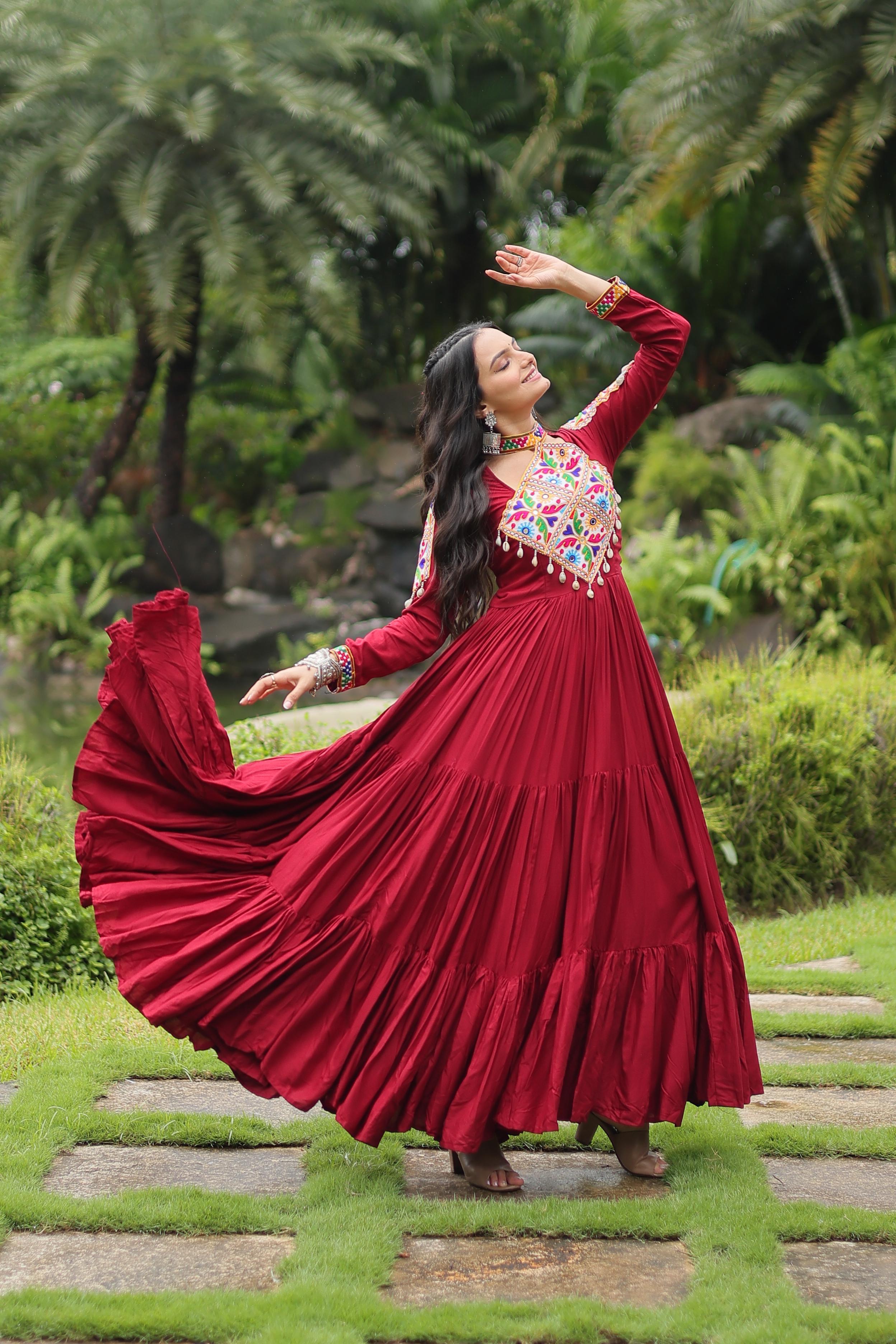 Womenline Maroon Colored Attractive Navratri  Gown