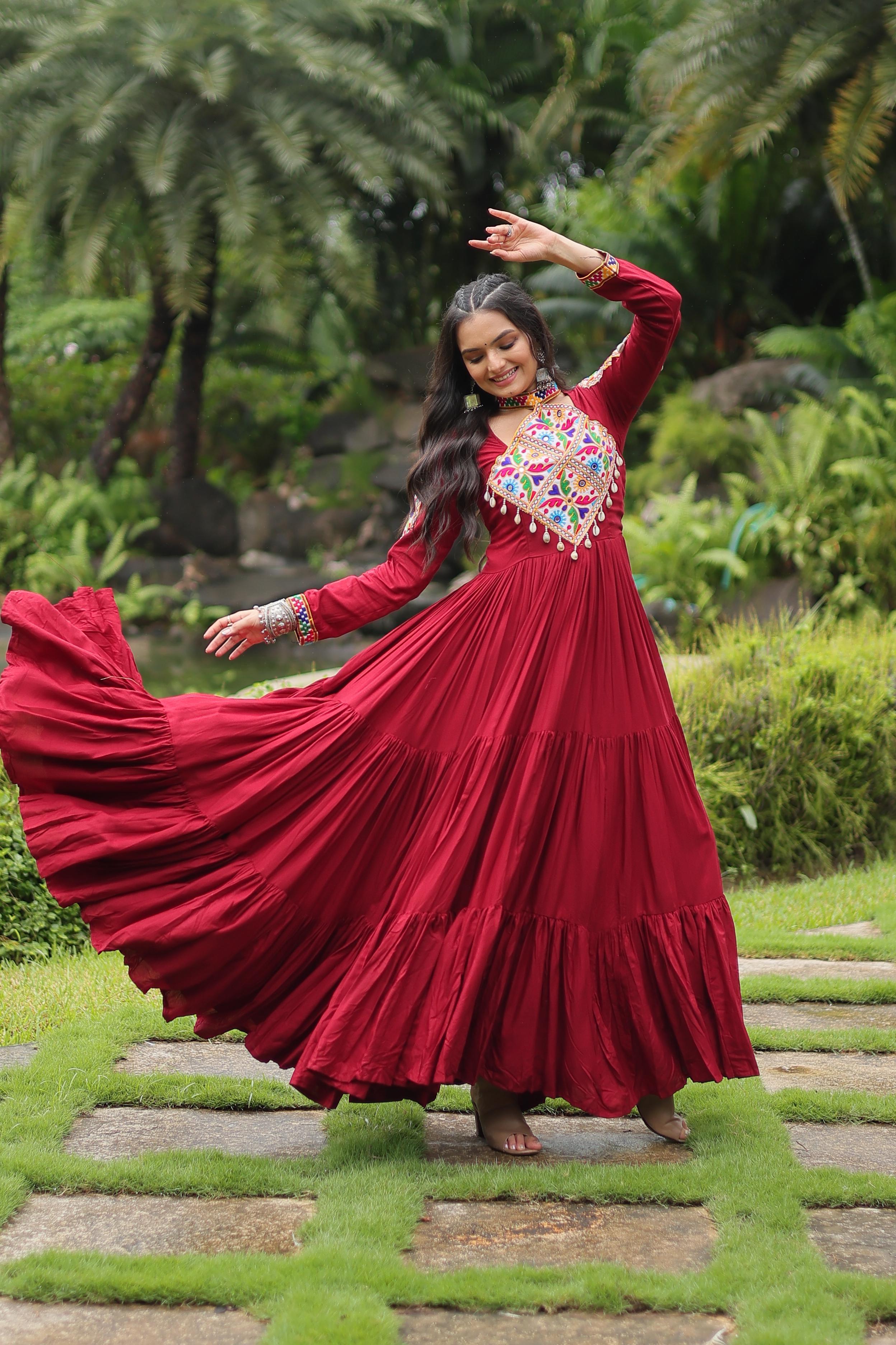 Womenline Maroon Colored Attractive Navratri  Gown