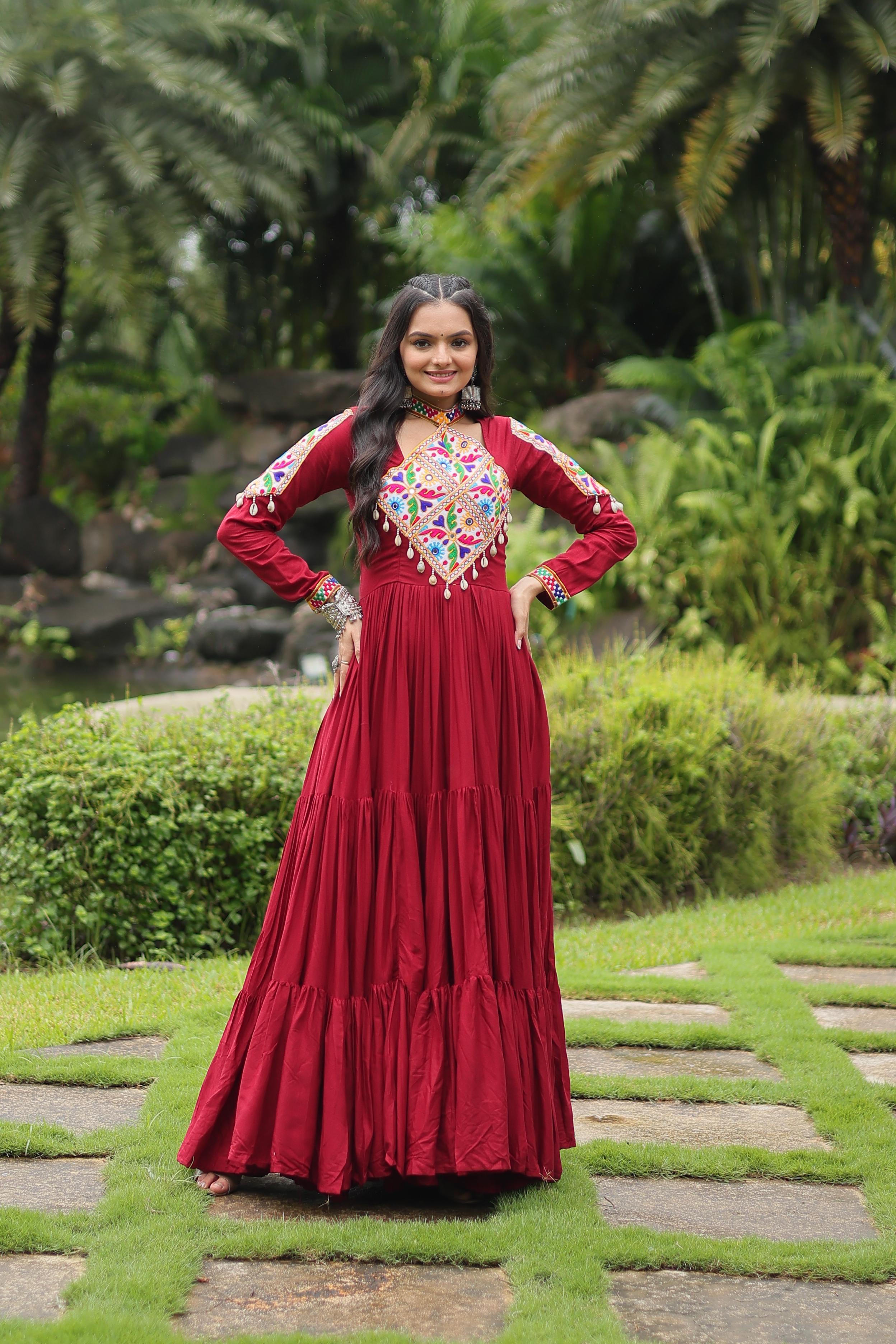 Womenline Maroon Colored Attractive Navratri  Gown