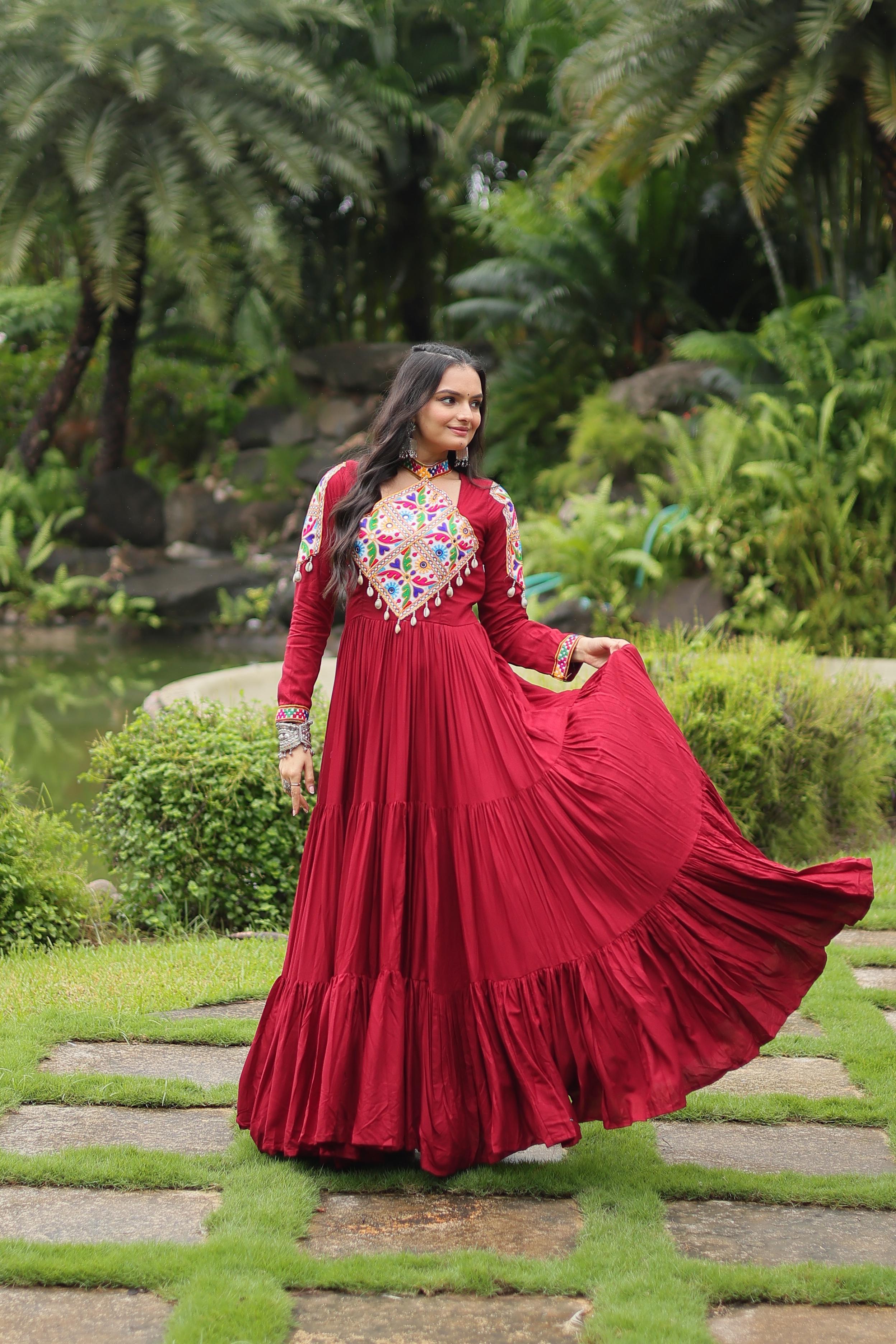 Womenline Maroon Colored Attractive Navratri  Gown