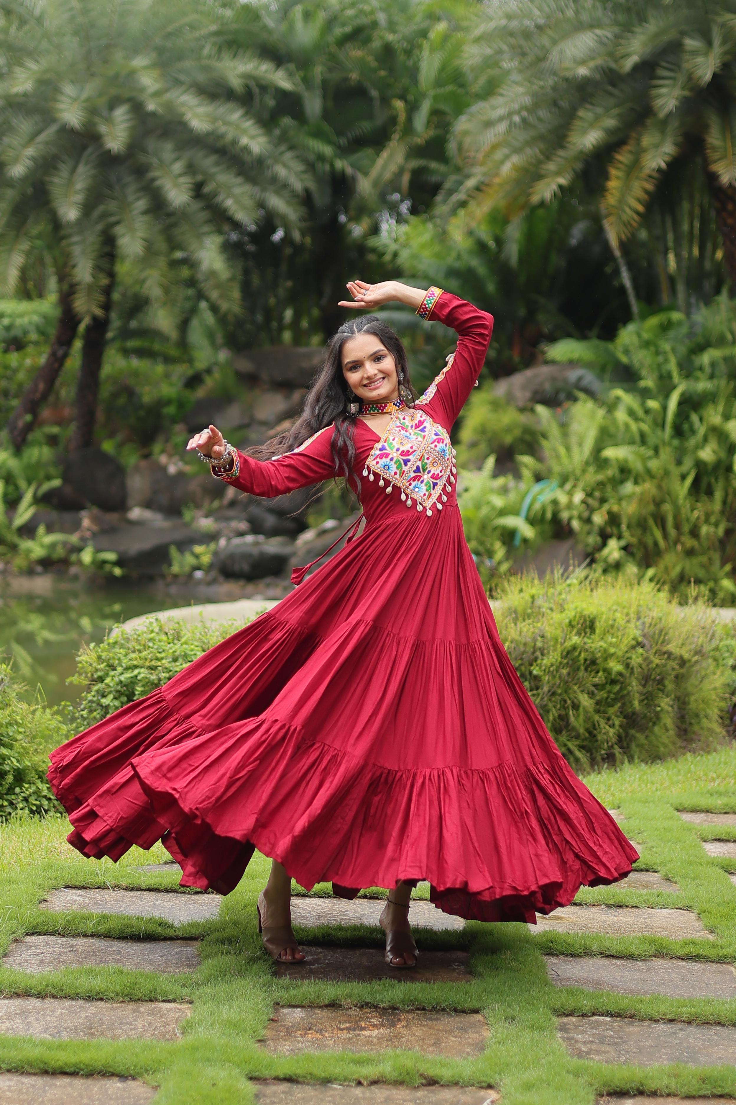 Womenline Maroon Colored Attractive Navratri  Gown