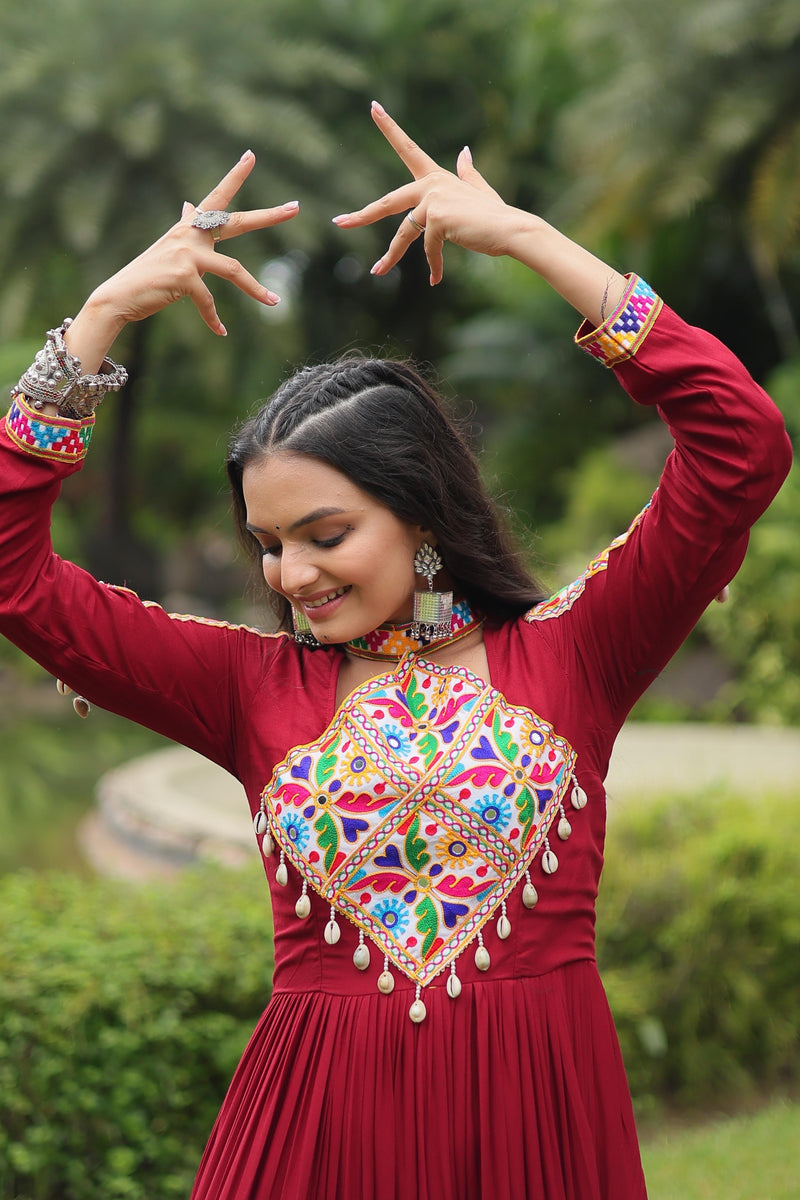 Womenline Maroon Colored Attractive Navratri  Gown