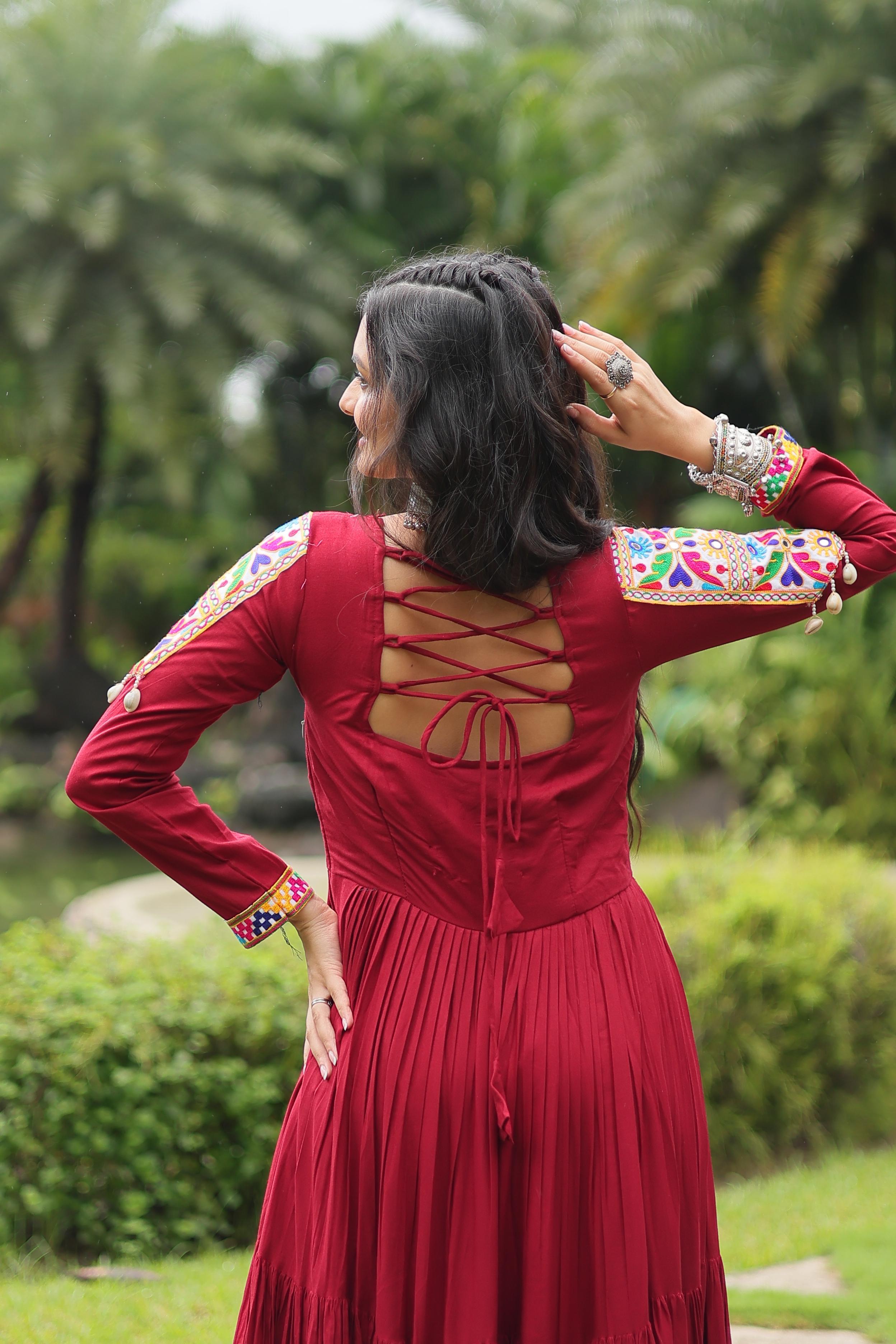 Womenline Maroon Colored Attractive Navratri  Gown