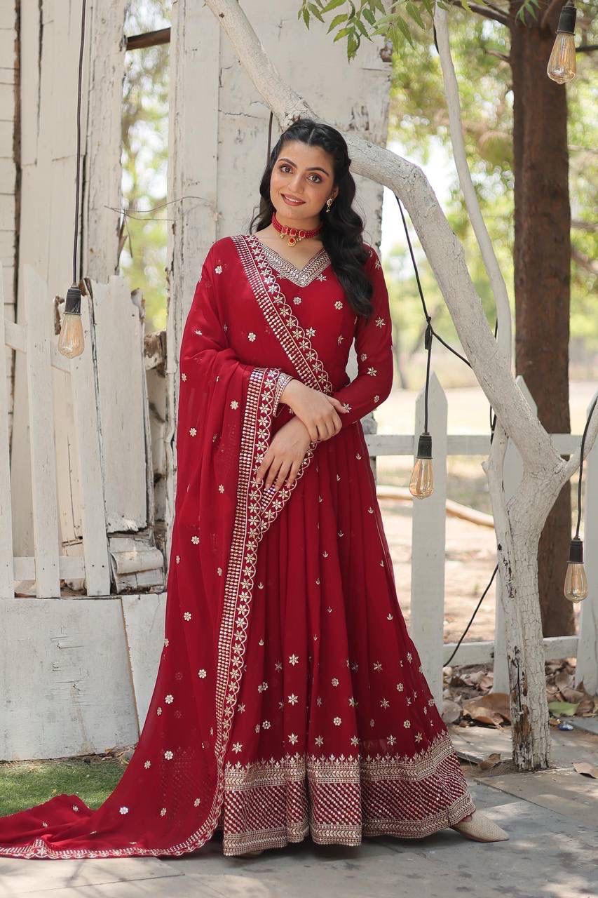 Womenline Maroon Color Epitome of Grace and Charm