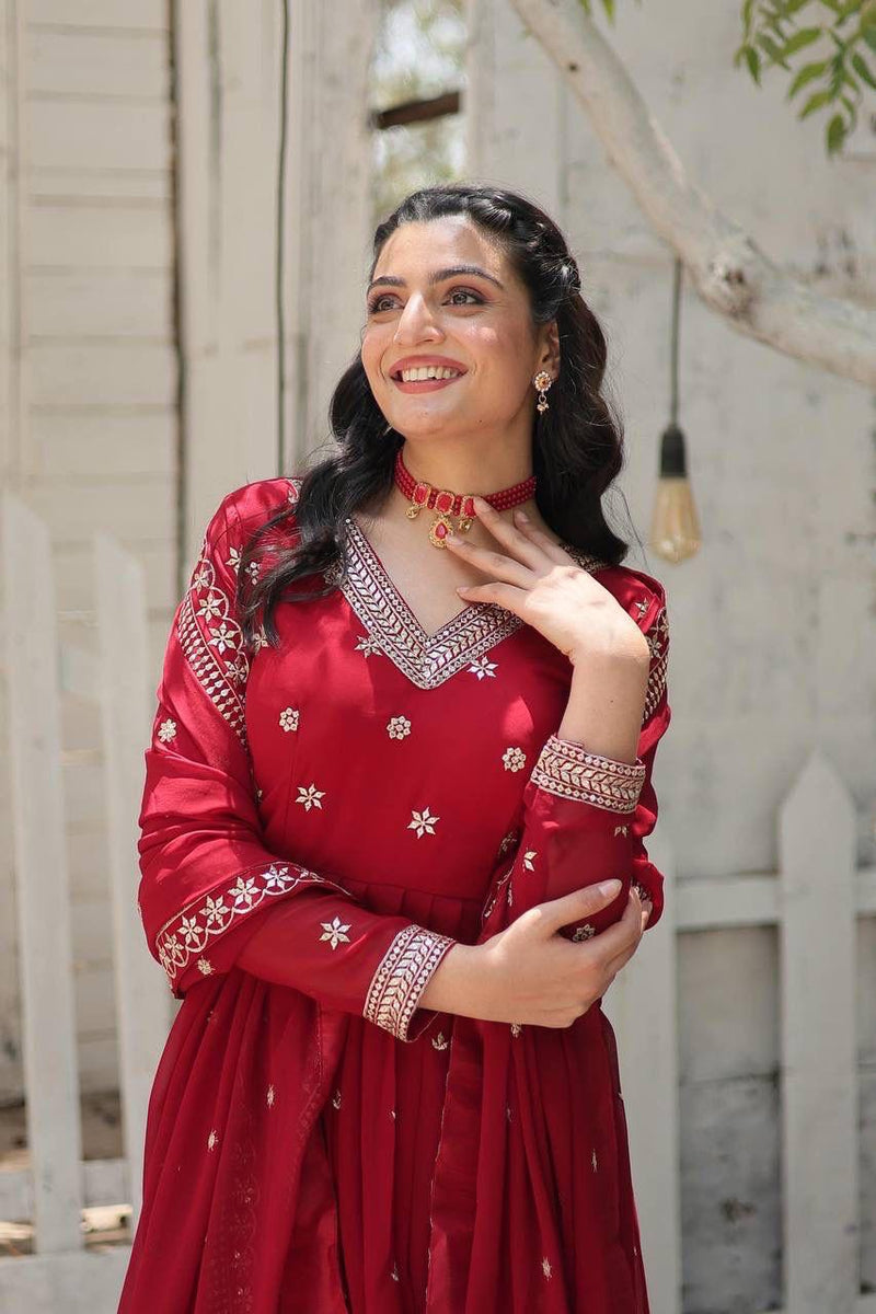 Womenline Maroon Color Epitome of Grace and Charm