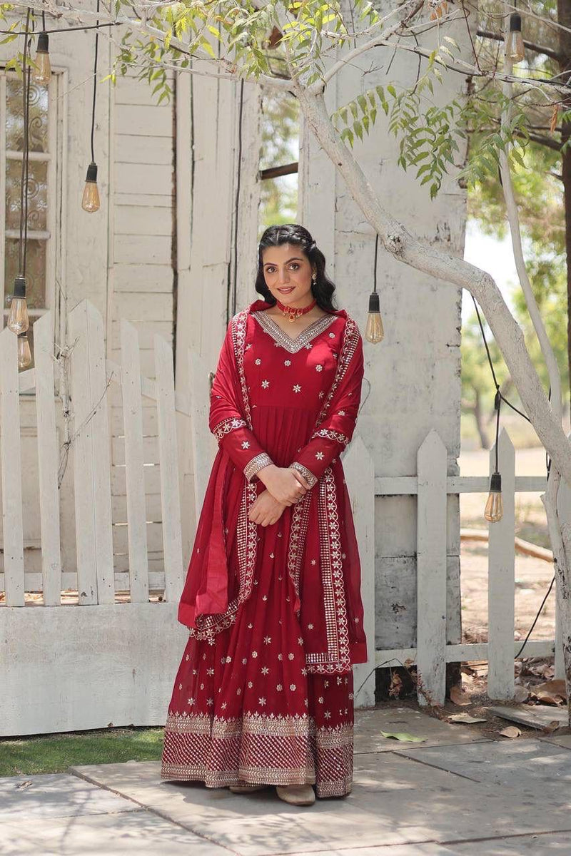 Womenline Maroon Color Epitome of Grace and Charm