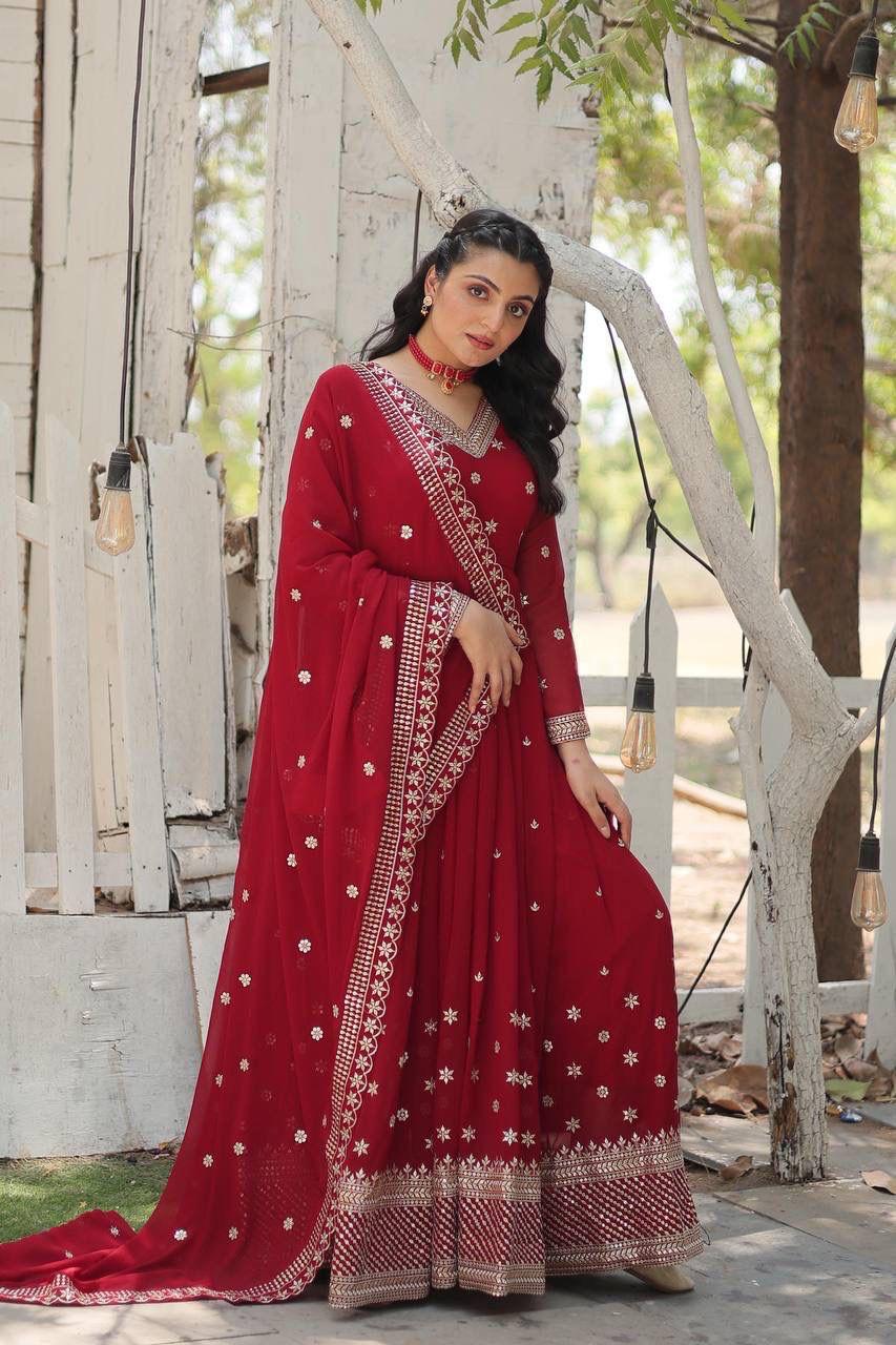 Womenline Maroon Color Epitome of Grace and Charm