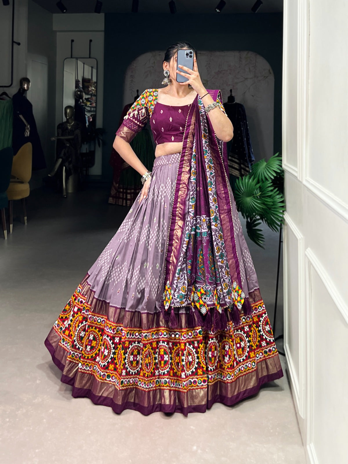 Womenline Tasar silk lehenga choli is made for Navratri