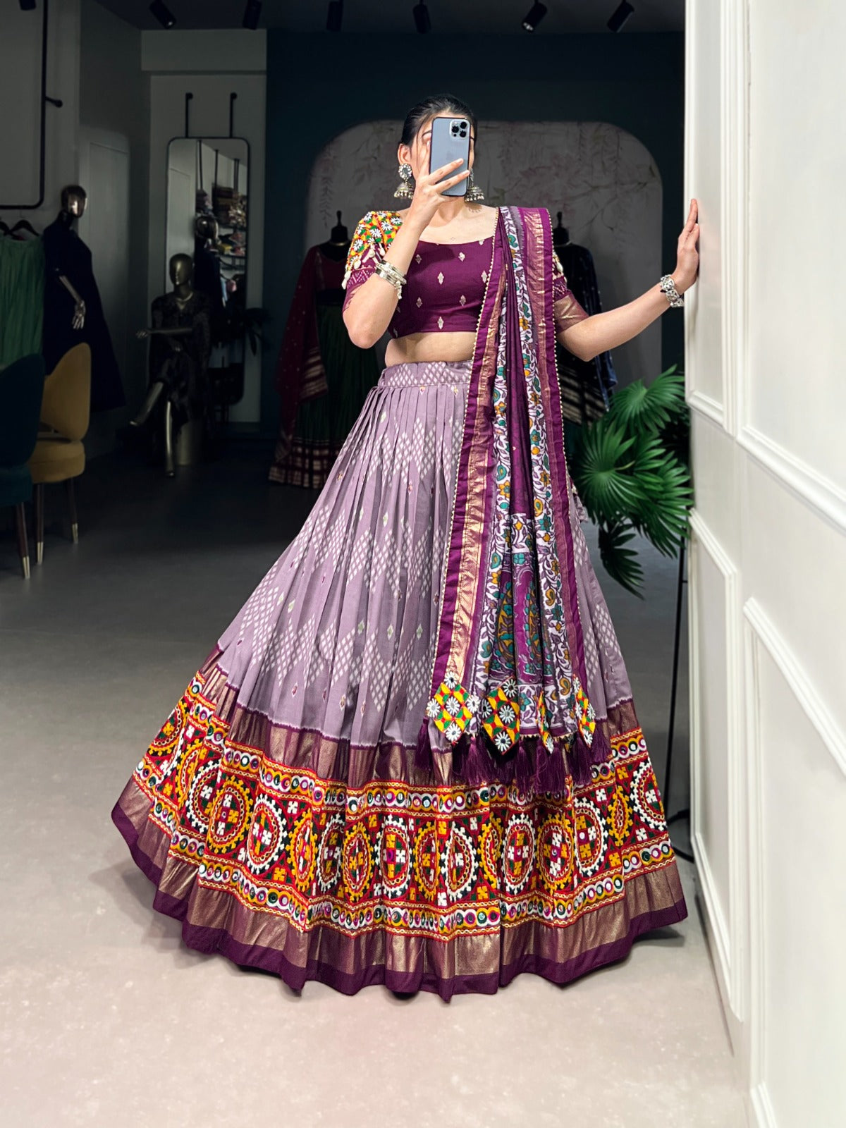 Womenline Tasar silk lehenga choli is made for Navratri