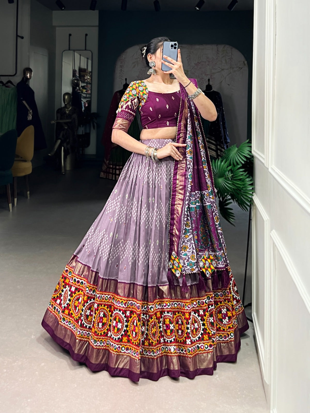 Womenline Tasar silk lehenga choli is made for Navratri
