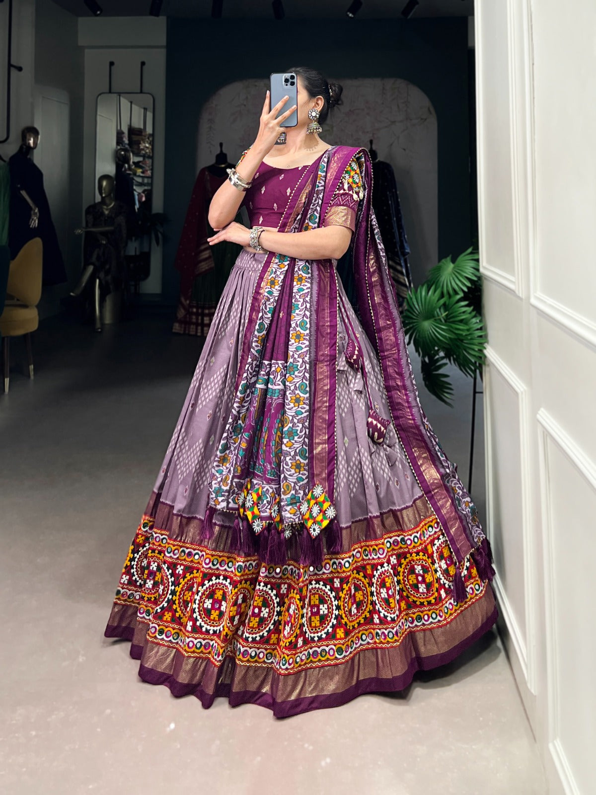 Womenline Tasar silk lehenga choli is made for Navratri